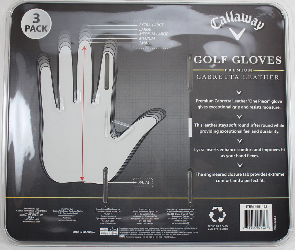 Callaway Golf Gloves 3 Pack Left Hand For Right Handed Golfer Extra Large