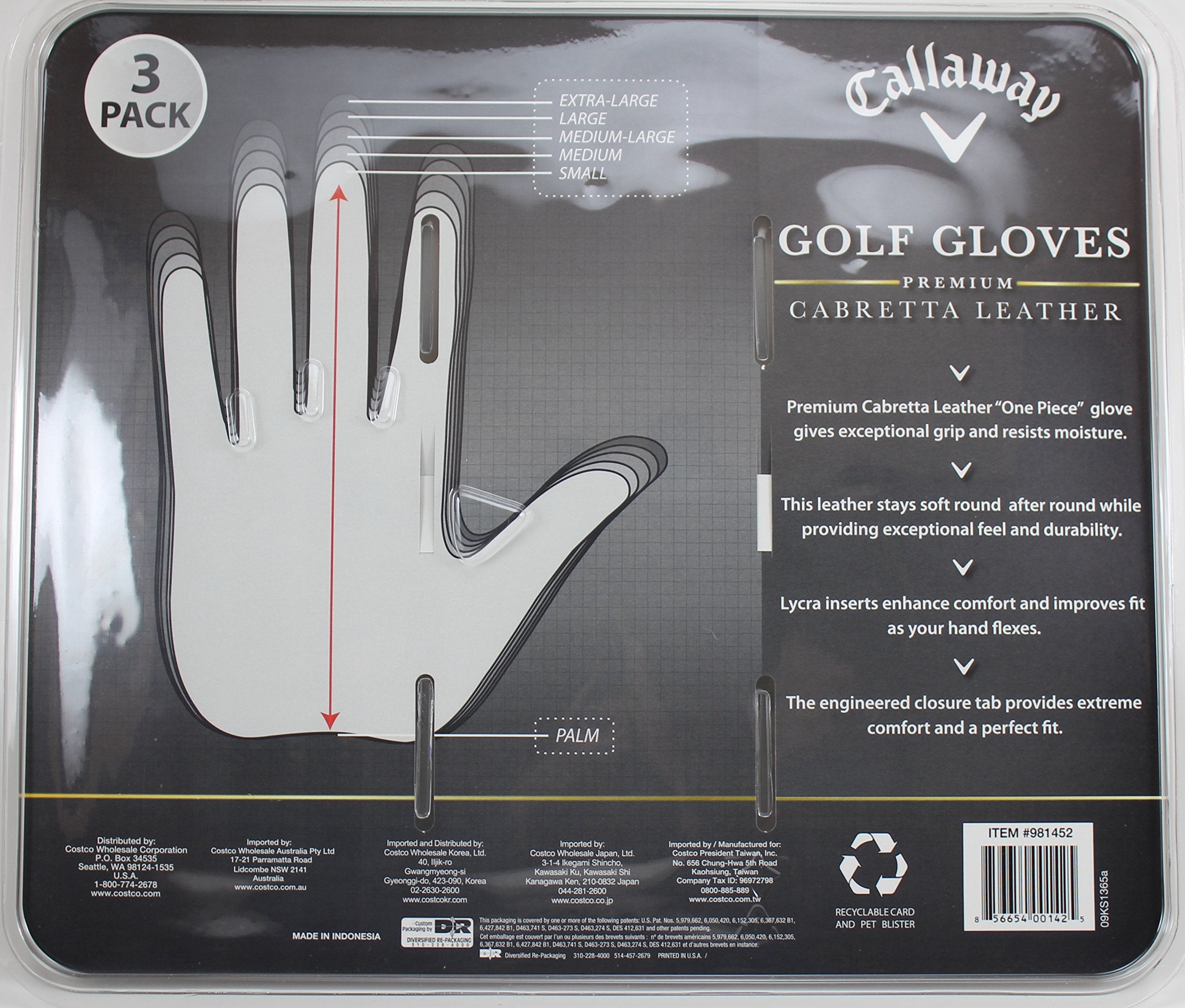 Callaway Golf Gloves 3 Pack Left Hand For Right Handed Golfer Extra Large