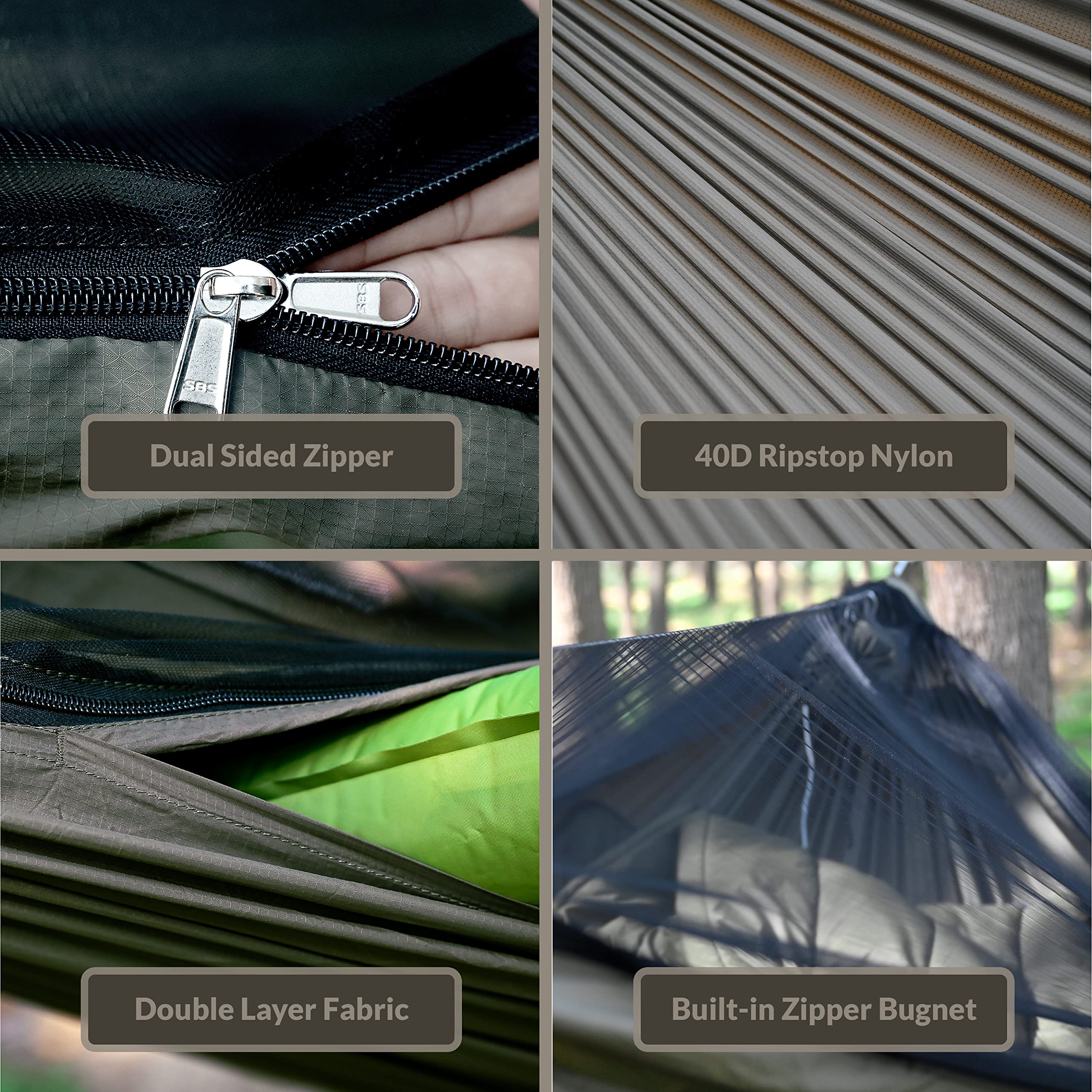 Onewind 11Ft Zipper Hammock With Mosquito Net For Camping, Portable Double-Layer Northers Hammock With Adjustable Ridgeline For
