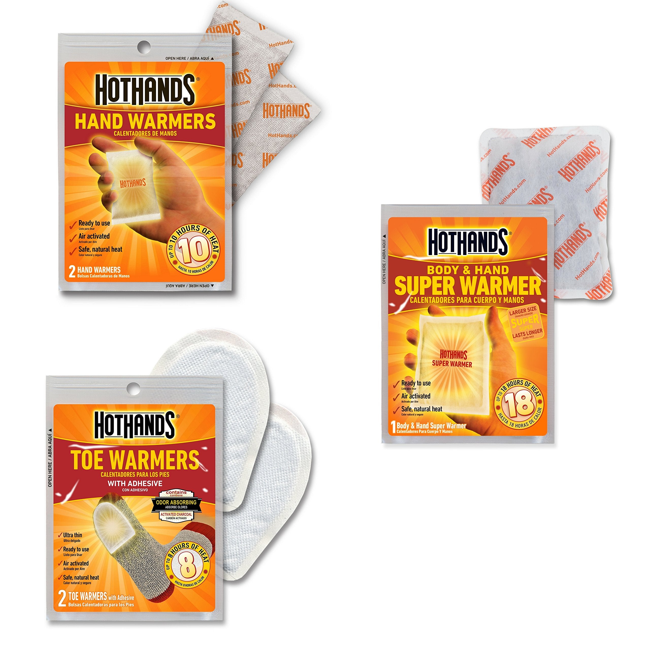 Hothands Toe, Hand, & Body Warmer Variety Pack - Long Lasting Safe Natural Odorless Air Activated Warmers,Beige