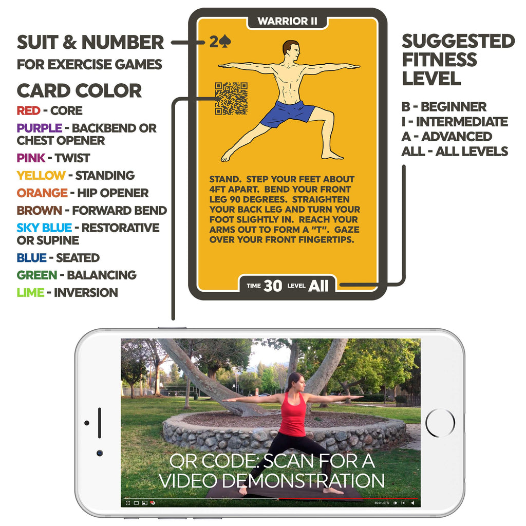 Stack 52 Yoga Exercise Cards: Designed By Certified Yoga Instructor. Video Instructions Included. Beginner To Advanced Poses And