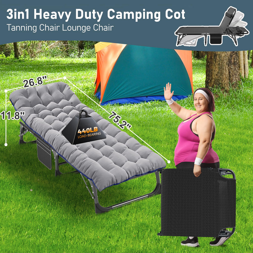 Aboron Foldable Camping Cots For Adults, Double Layer 1200D 500Lb Loading Cot For Sleeping, Heavy Duty Guest Bed With Mattress C