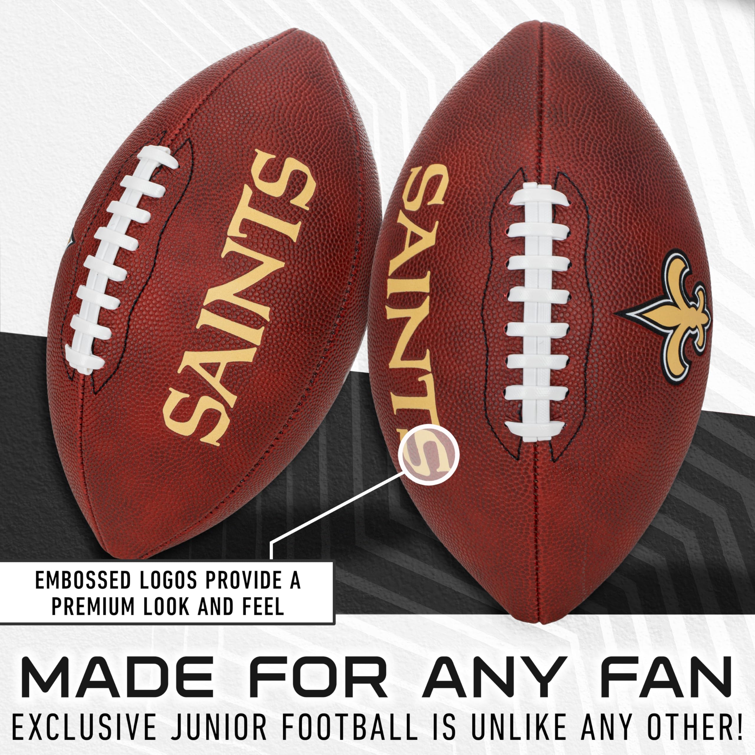Franklin Sports Nfl New Orleans Saints Football - Youth Junior Size Football For Kids - Official Nfl Team Logo + Colors Youth Ba