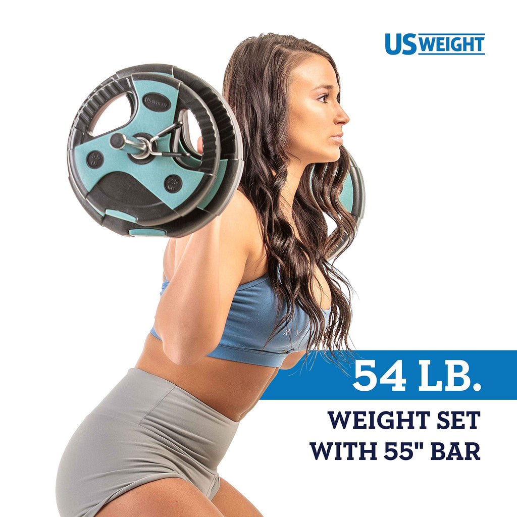 Us Weight 54 Lb Perfect Barbell Weight Set For Home Gym With 55 Padded Bar, Adjustable Weights For Exercise, Lifting And To Buil