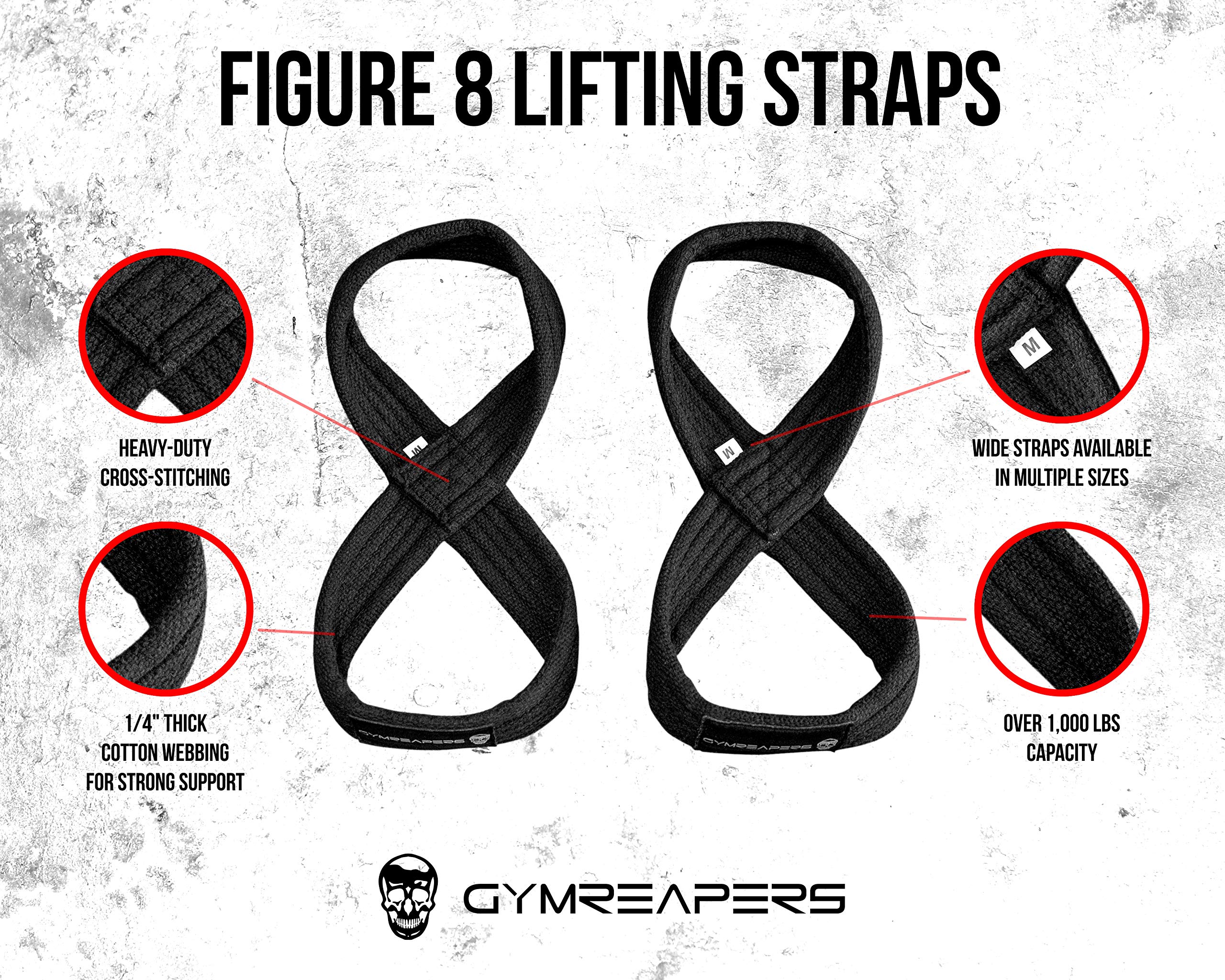 Figure 8 Lifting Straps For Deadlift, Powerlifting, Strongman, & Cross Training (Black, Medium)