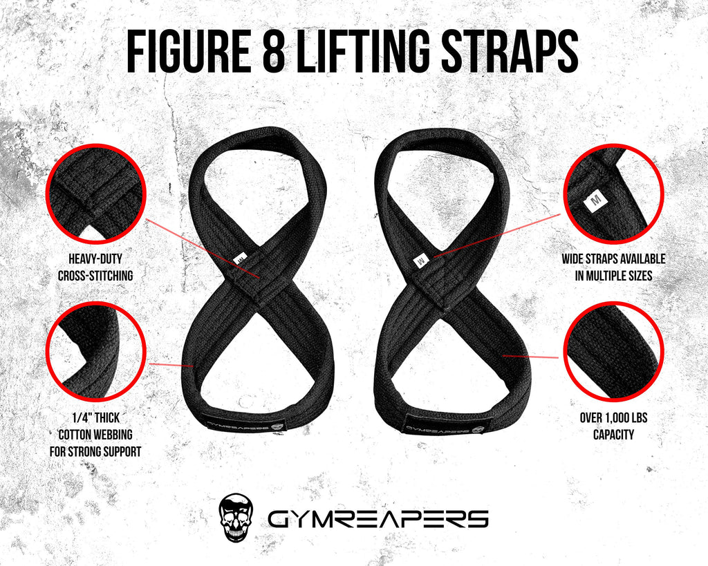 Gymreapers Figure 8 Lifting Straps For Deadlift, Powerlifting, Strongman, & Cross Training Strong Weightlifting Wrist Straps For