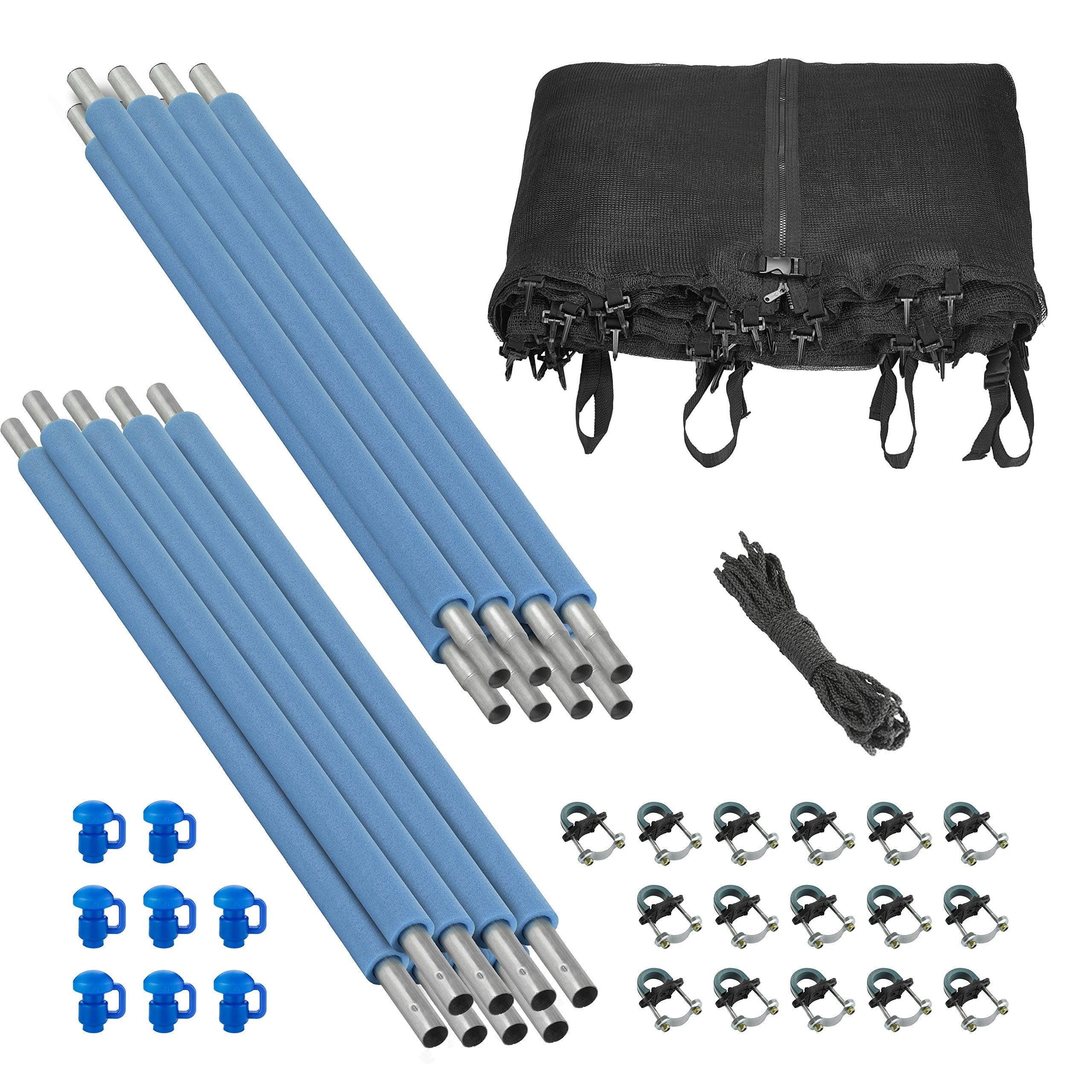 Upper Bounce Trampoline Safety Enclosure Set Of Net, 8 Poles & Hardware, Fits 13 Ft. Round Frame - Installs Inside Frame