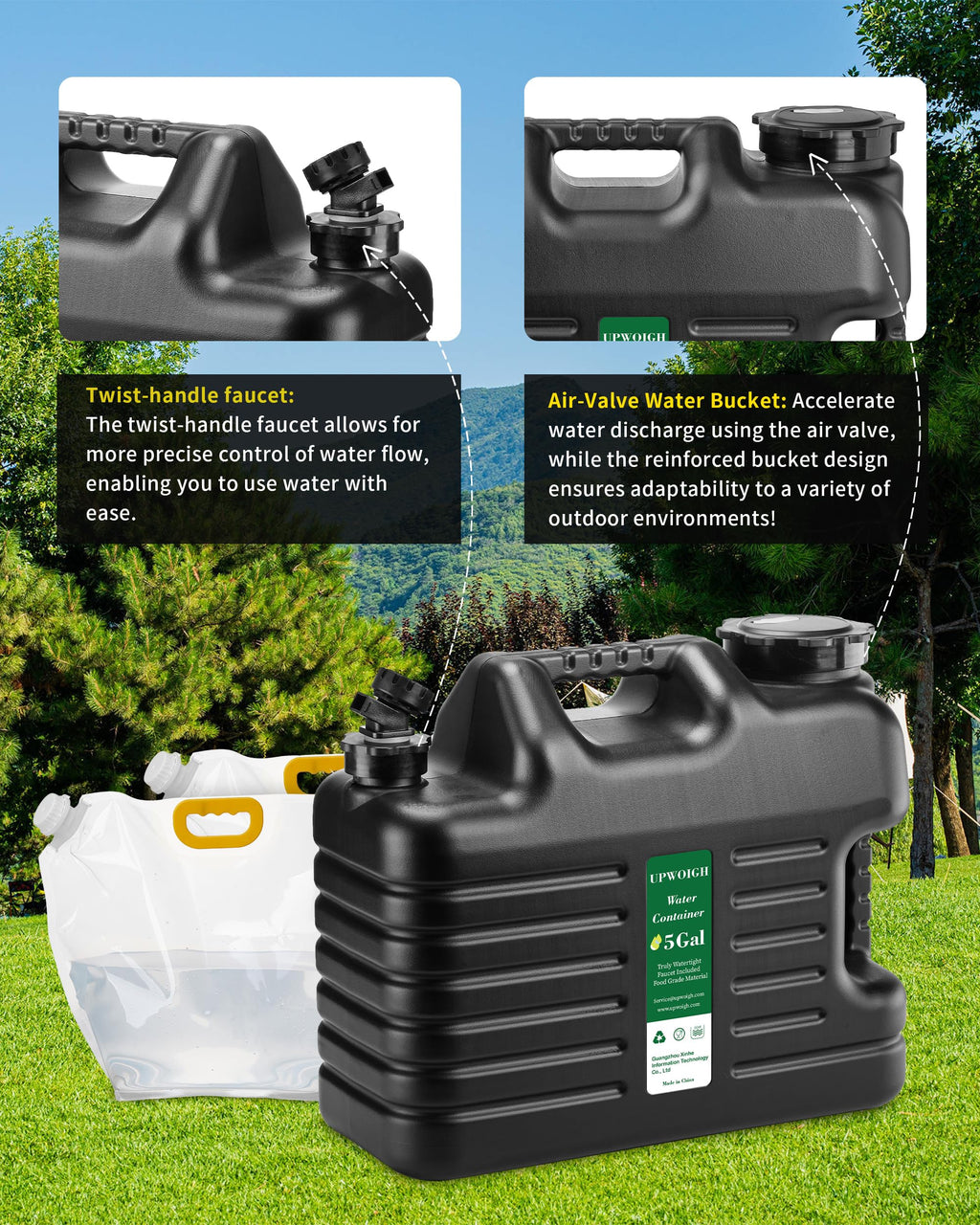 5 Gallon Water Jug(16X13.2X7In)And 2.6Gal Collapsible Water Bag Set Of 2,Bpa Free Water Tank Overlanding Gear Containers, Campin