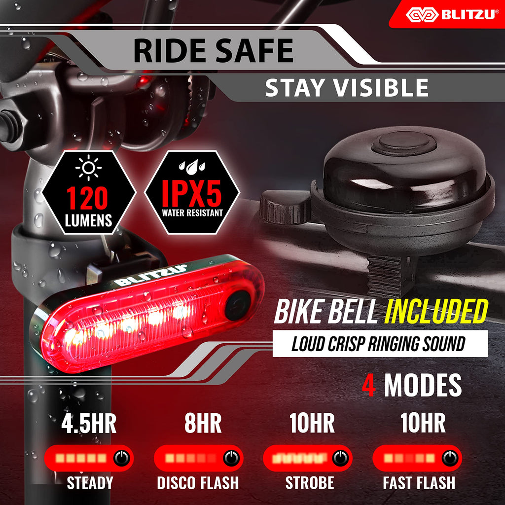 Stocking Stuffers For Men - Blitzu Gator 320 Rechargeable Bike Light Set - Night Riding Accessories, Cool Gadgets White Elephant