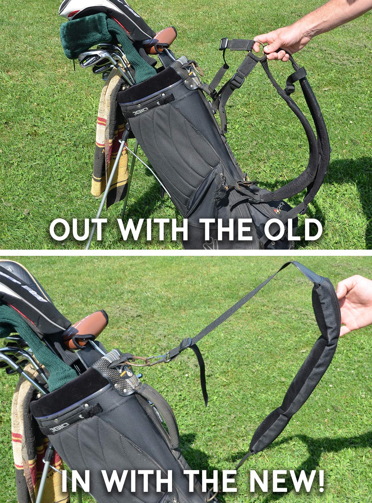 Intech Single Adjustable Golf Bag Padded Shoulder Strap Replacement, Black