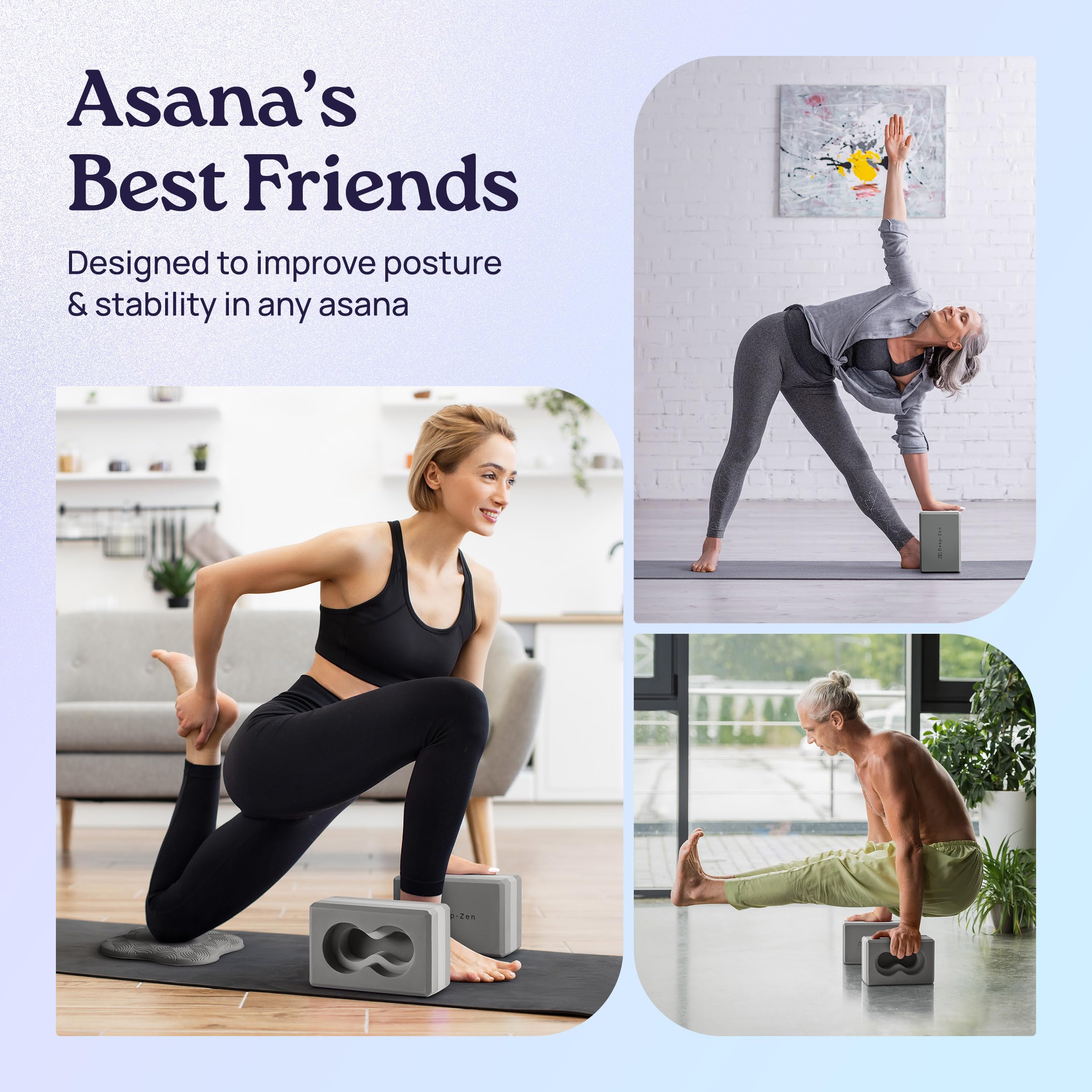 Deep-Zen Yoga Blocks Wrist Support; Yoga Blocks 2 Pack With Knee Pads And Strap To Put Less Weight On Wrists; Durable, Versatile