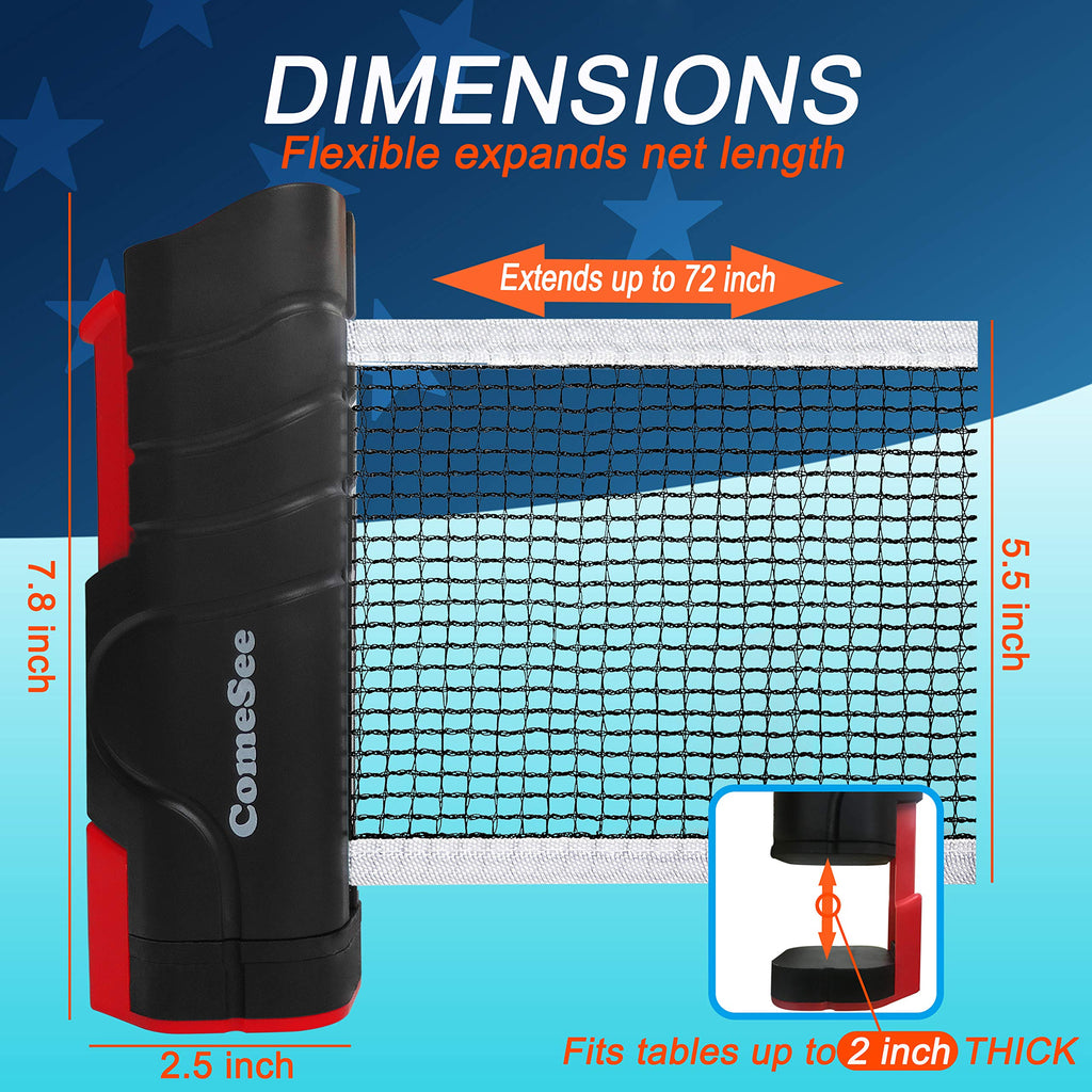 Comesee Retractable Ping Pong Net For Any Table, Table Tennis Nets And Posts Equipment For Replacement (Black)
