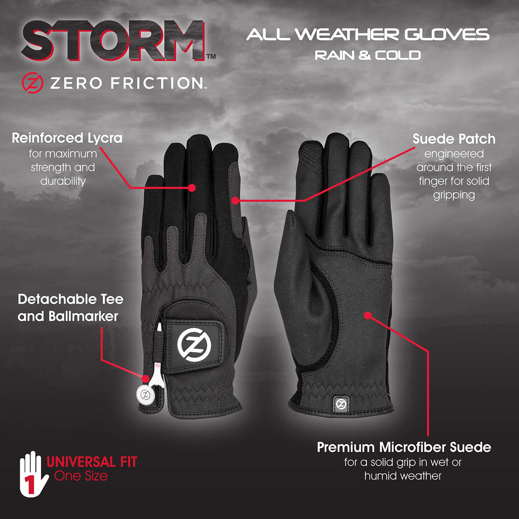 Zero Friction Womens Storm All Weather Golf Gloves, One Size, Black, Pair
