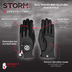 Zero Friction Womens Storm All Weather Golf Gloves, One Size, Black, Pair
