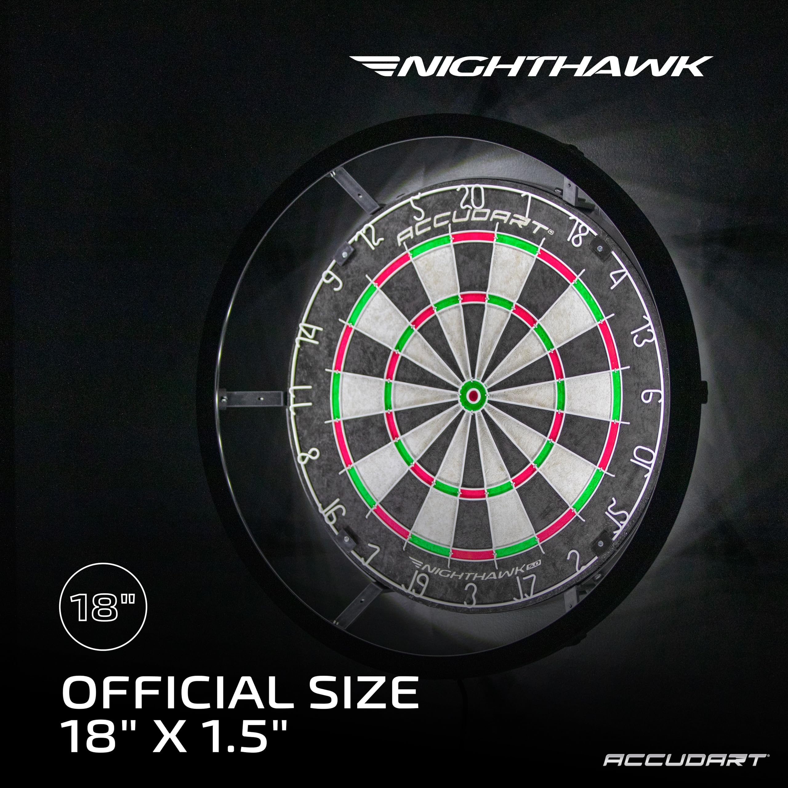 Accudart Nighthawk 2 In 1 Led/Blacklight Bristle Dartboard Surround Set - Official Size Dartboard - 360 Degree Lighting - Blackl