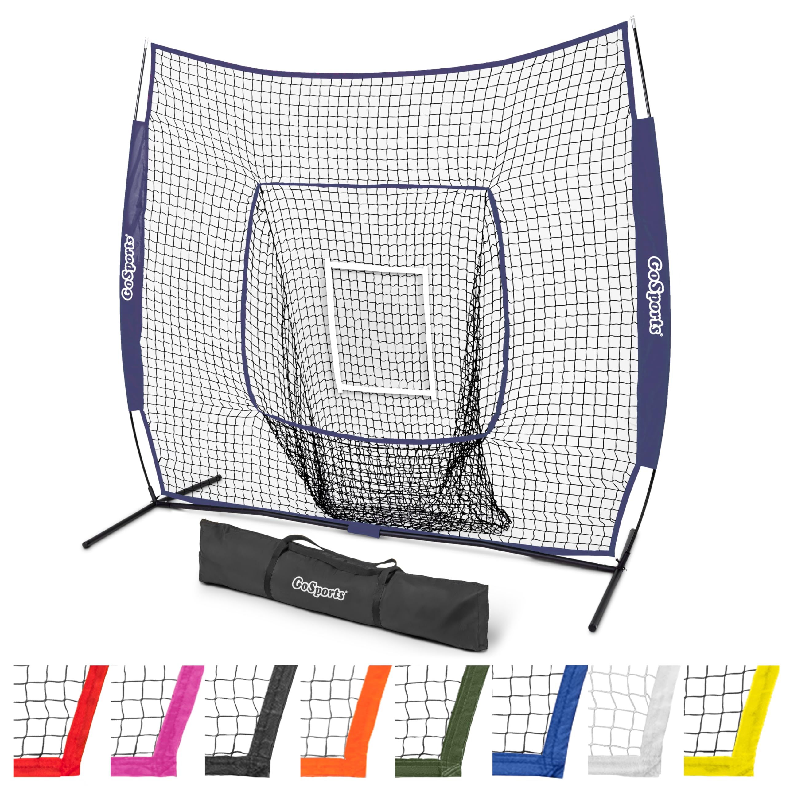 GoSports 7x7 ft Baseball & Softball Batting & Pitching Net with Strike Zone - Available in Team Colors - Navy