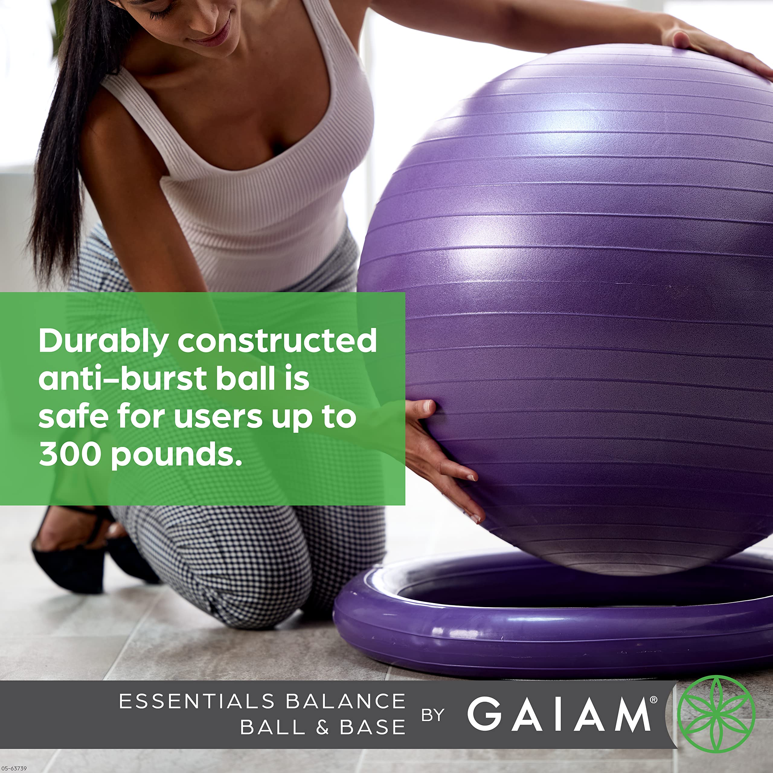 Gaiam Essentials Balance Ball & Base Kit, 65Cm Yoga Ball Chair, Exercise Ball With Inflatable Ring Base For Home Or Office Desk,
