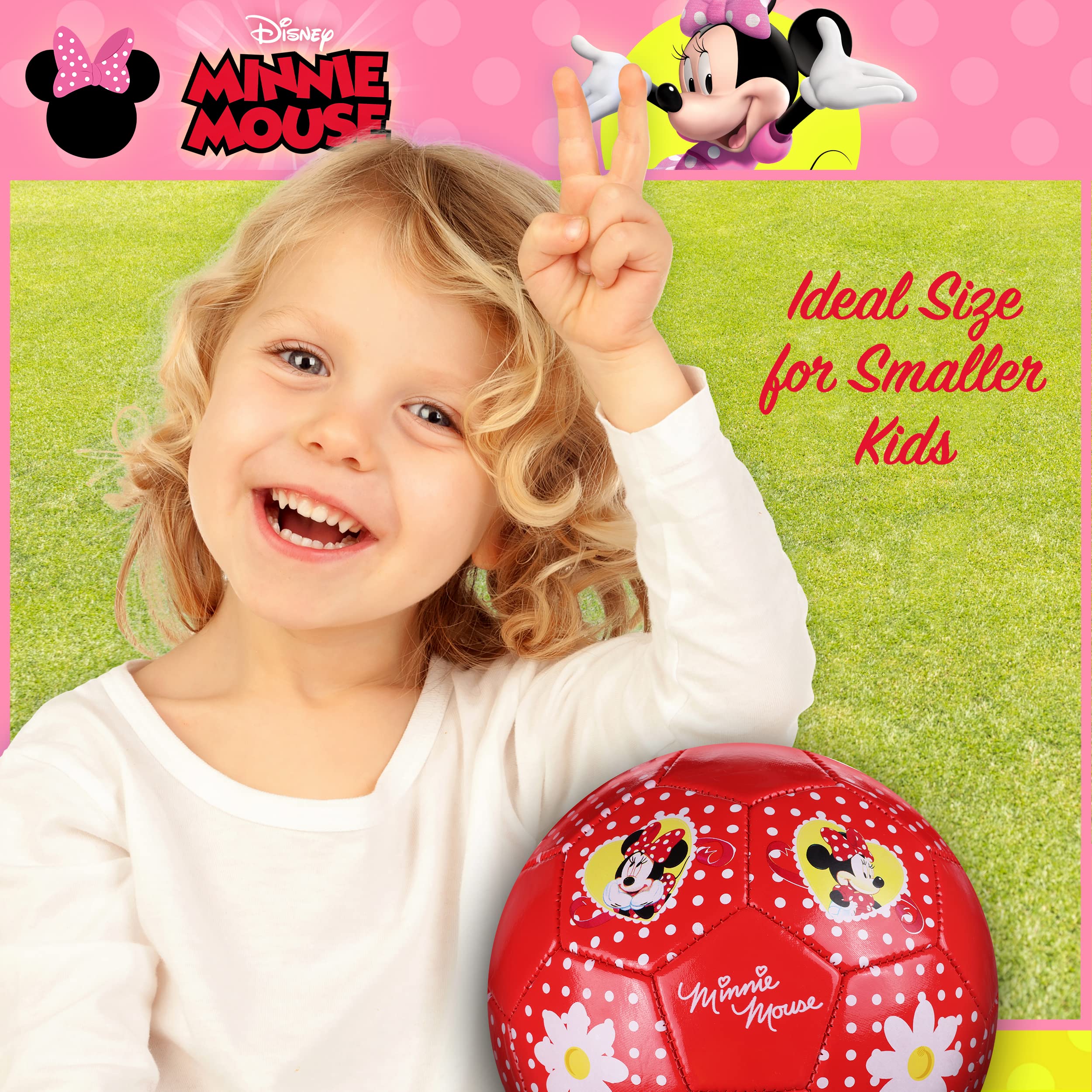 Disney Minnie Mouse Kids Soccer Ball Size 3, Dots and Daises Officially Licensed Futbol for Boys and Girls Soccer Players, Red
