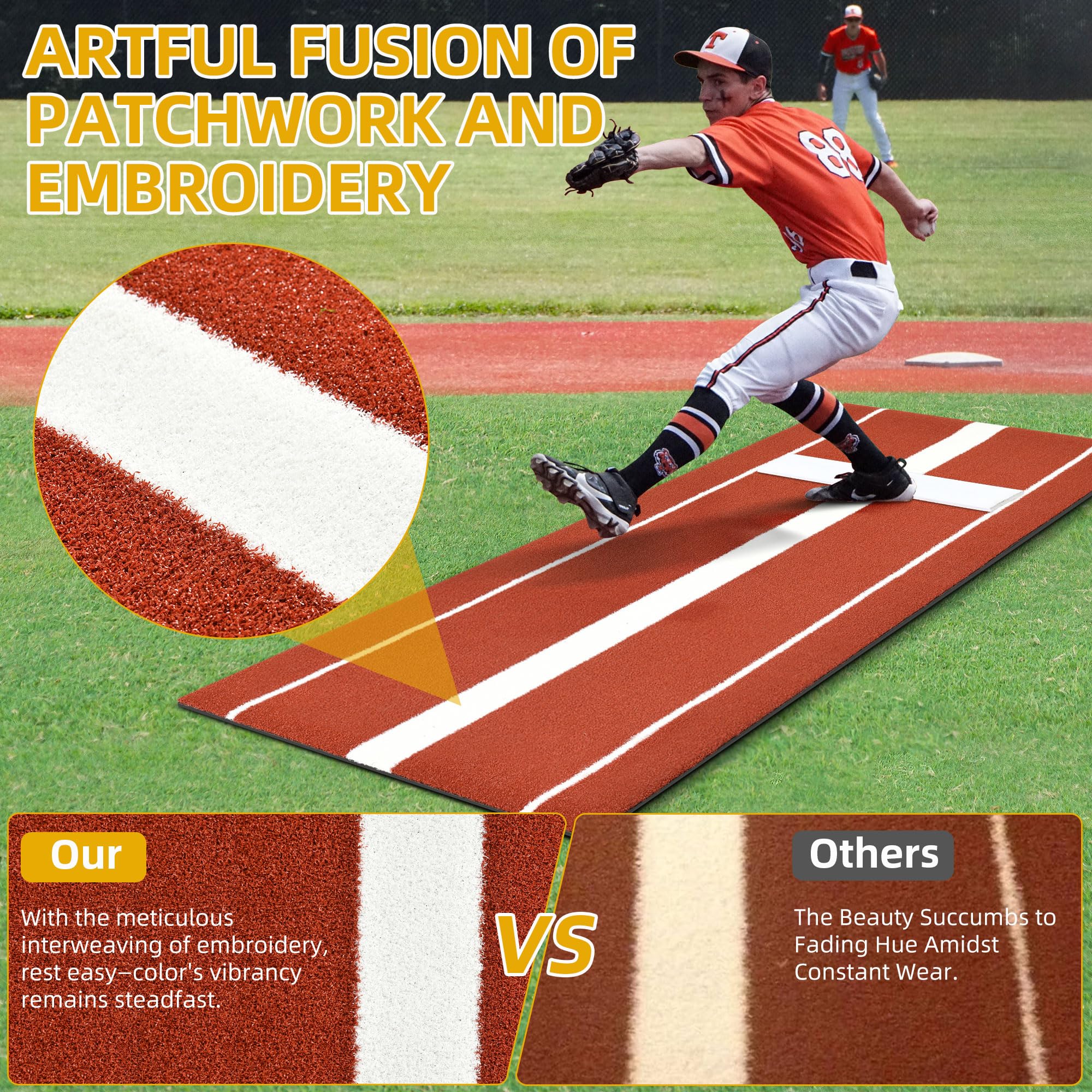 Shopsource Softball Pitching Mat, 10 x 3 FT Baseball Training Surface, Upgraded Anti-Slip With Stitched Embroidery Turf, Soft Ru
