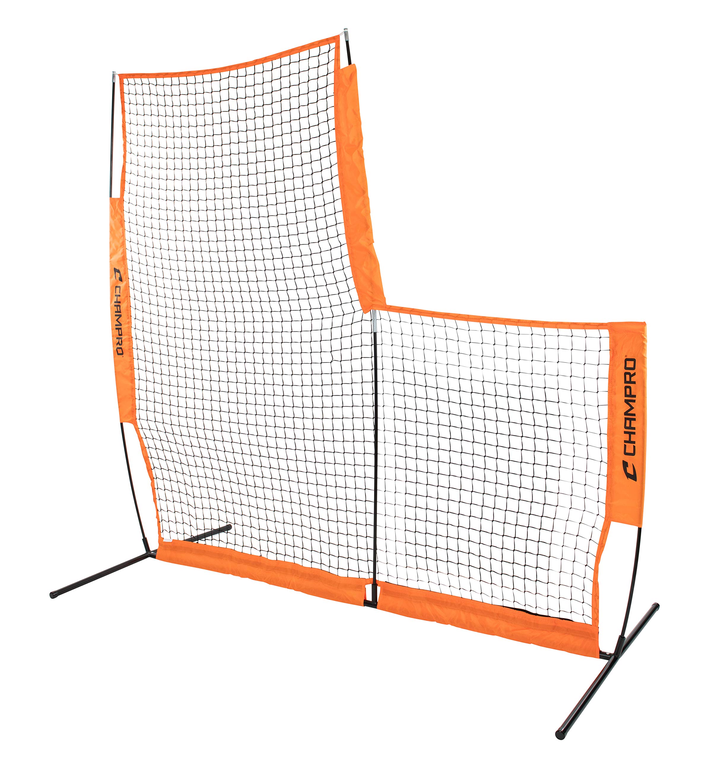Champro Mvp Portable Lightweight Protective L-Screen, Baseball/Softball Pitcher'S Net, 7' X 7' Orange