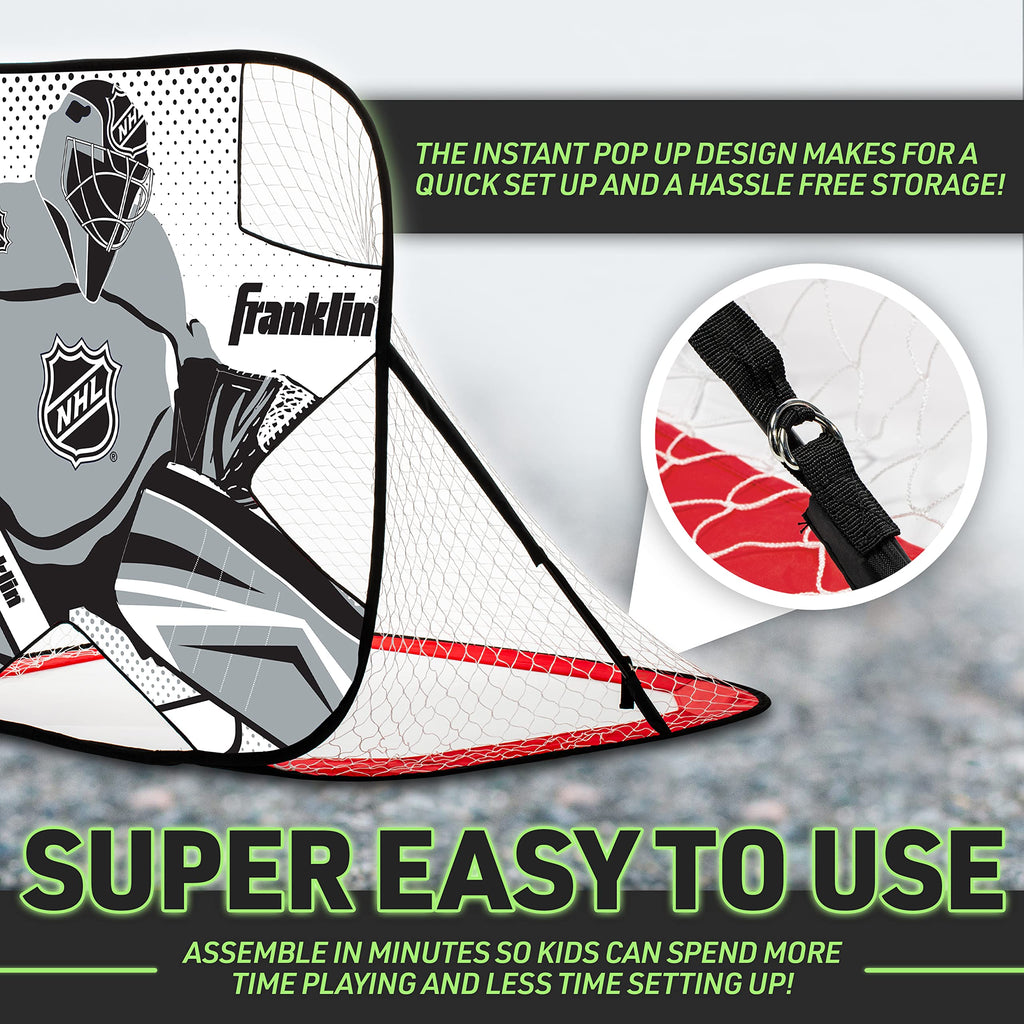 Franklin Sports Kids Portable Street Hockey Goal + Shooter Tutor Set - Pop Up Folding Net With Goalie Target Included - 2-In-1 G