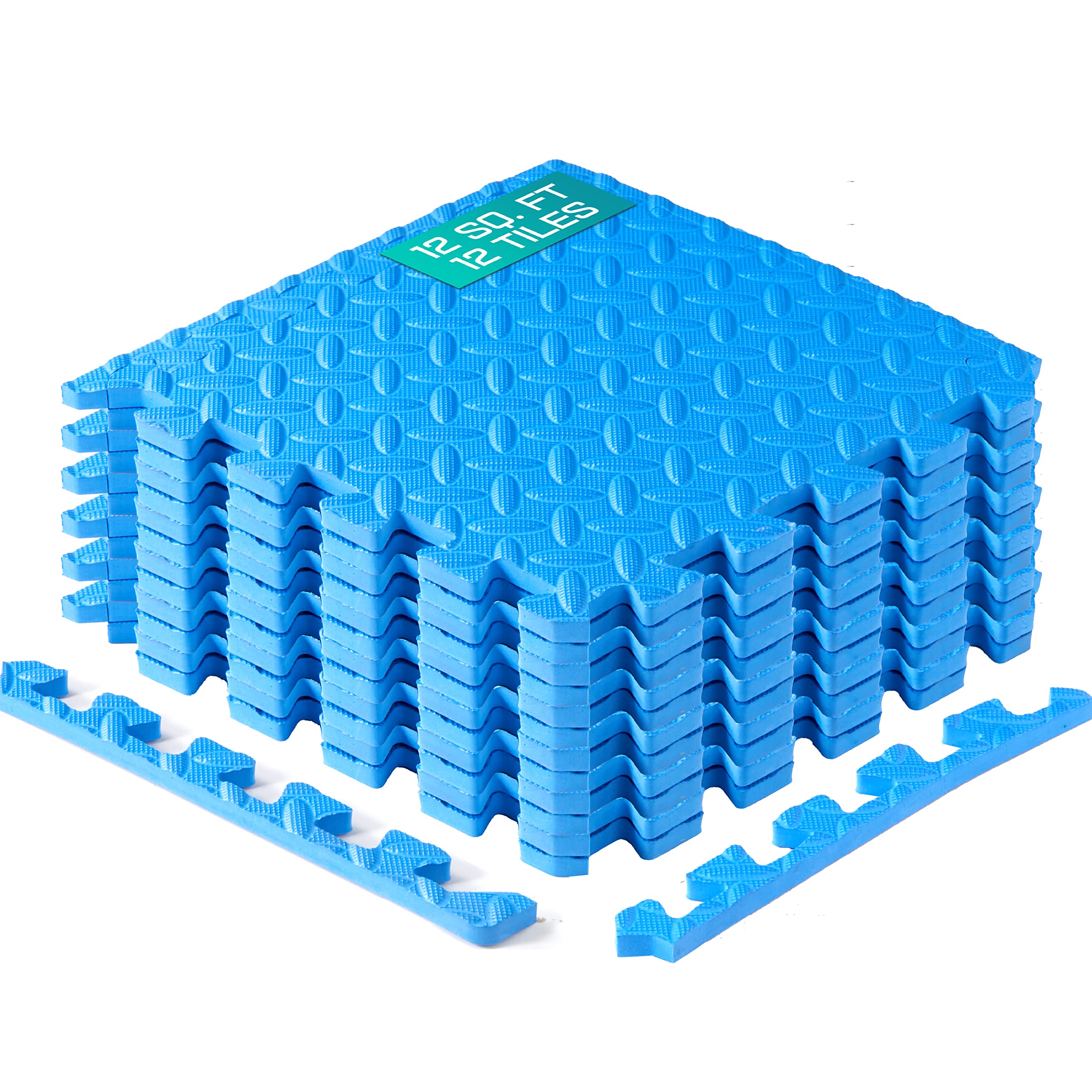 Yes4All Interlocking Floor Mats With Border - Foam, Gym Floor Mats With Eva Interlocking Tiles (12 Square Feet - Blue - 12 Tiles
