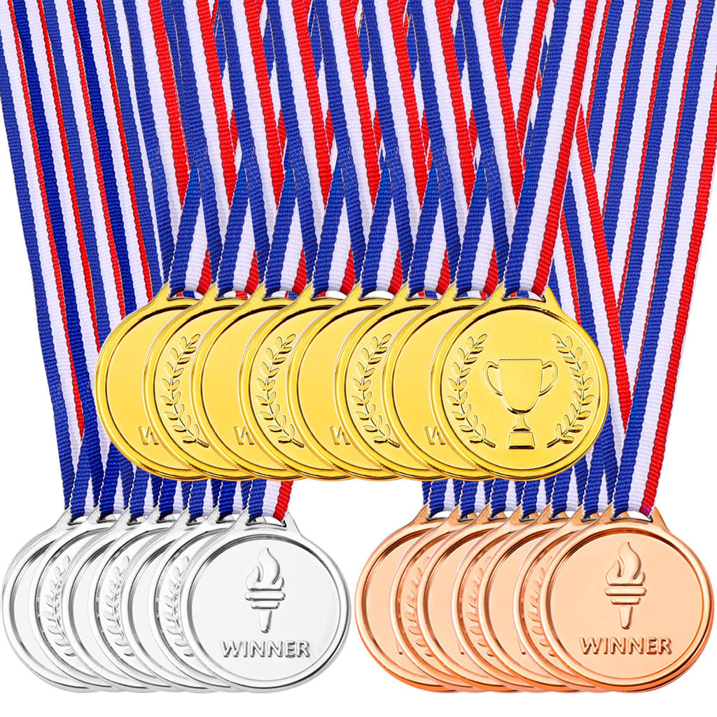 Pllieay 24 Pieces Plastic Winner Medals, Winner Award Medals, Gold Silver And Bronze Medals For Sports, Competition, Talent Show