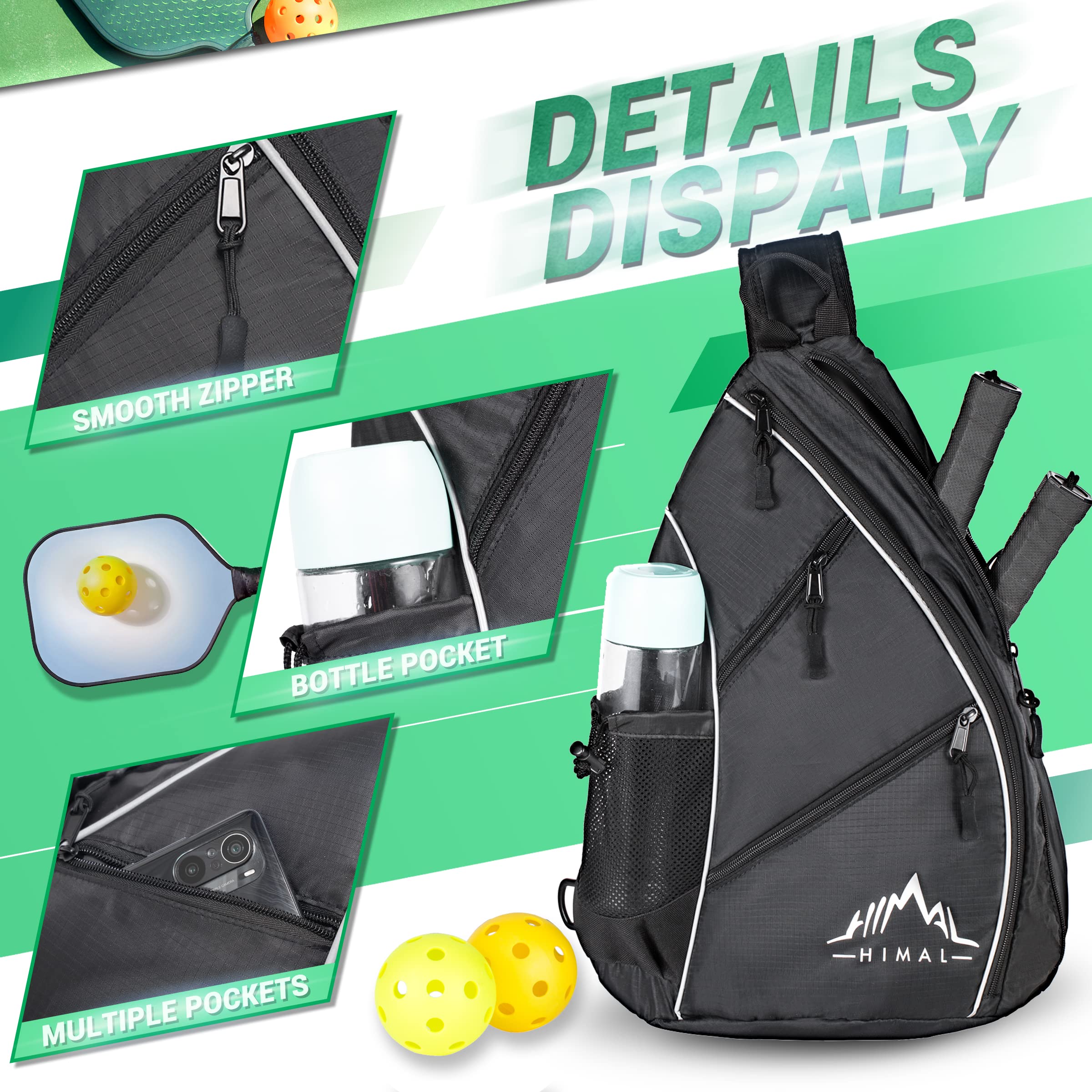 Himal Pickleball Bag- Adjustable Pickleball,Tennis,Racketball Sling Bag - Pickleball Backpack With Water Bottle Holder For Men A