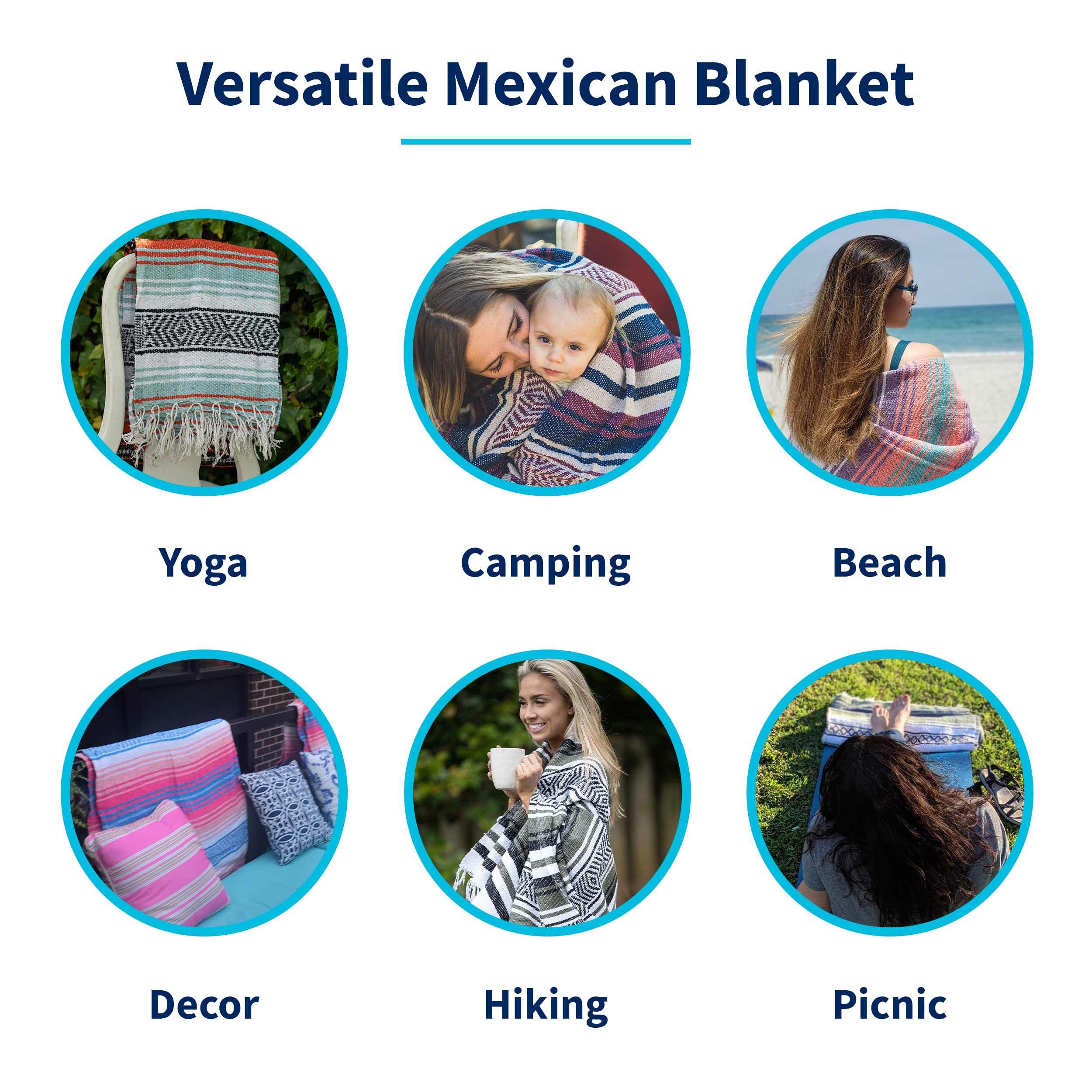 La Montana Mexican Blankets And Throws, 10 Pack, 74X50 - Made In Mexico, Lightweight Yoga Blanket For Schools, Studios, Outdoors