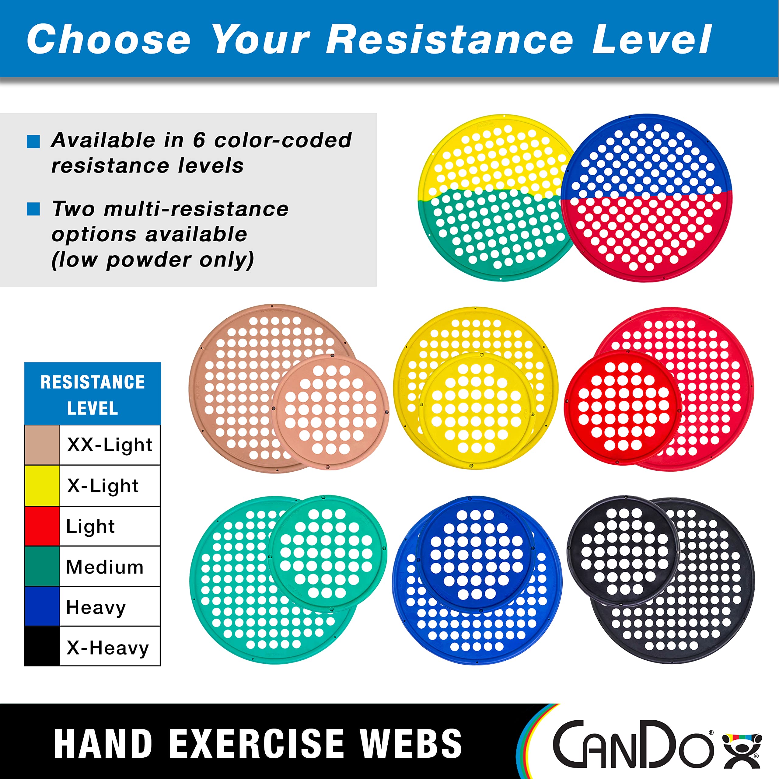 Cando-10-0876 Web Hand Therapy Device, Latex-Free, 14'' Diameter, Set (Tan, Yellow, Red, Green, Blue, Black)