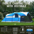 Portal 8 Person Family Camping Tent With Screen Porch, Weather Resistant Tunnel Tent With Rainfly, Large Family Tents For Outdoo