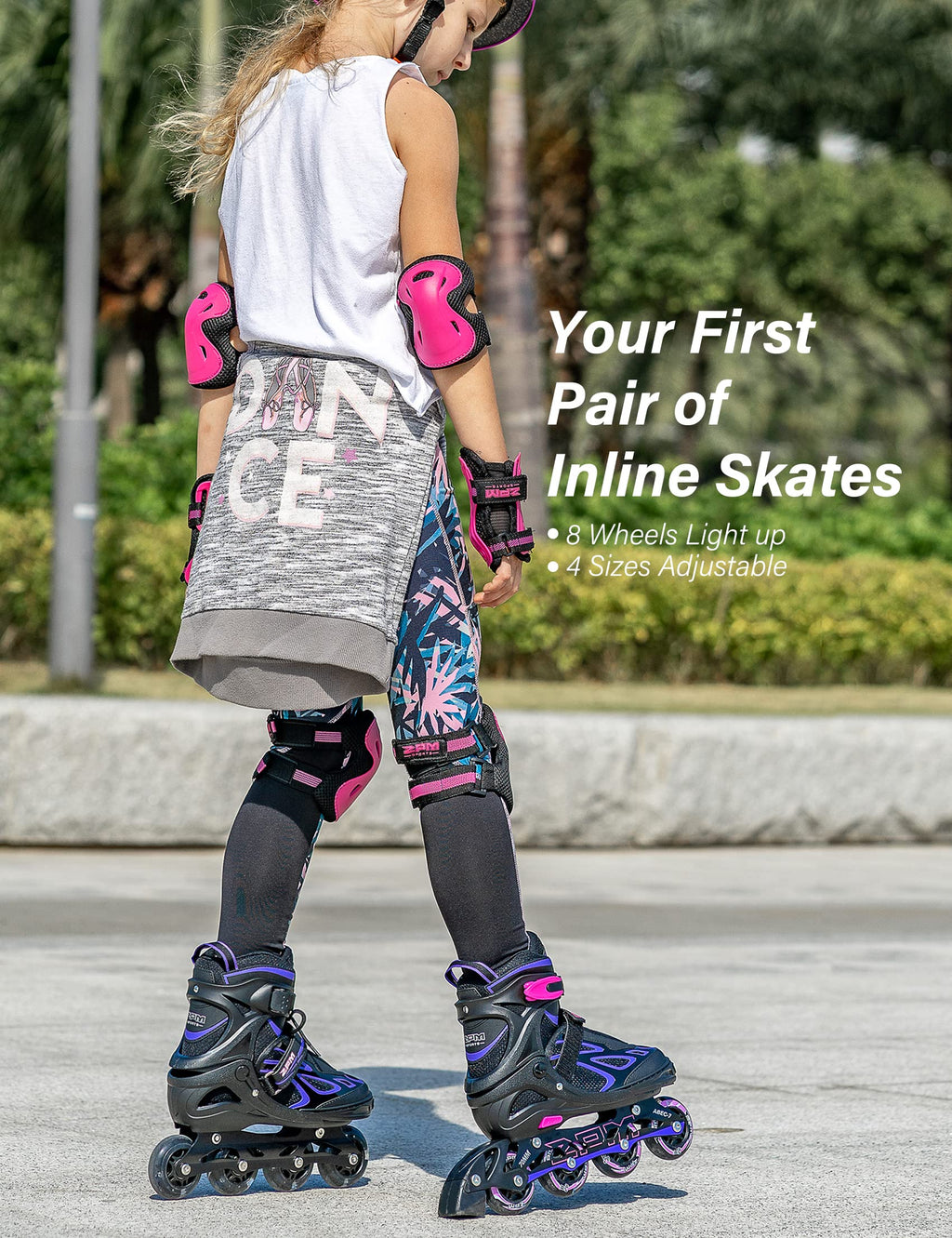 2Pm Sports Vinal Girls Adjustable Inline Skates With Light Up Wheels Beginner Skates Fun Illuminating Roller Skates For Kids Boy