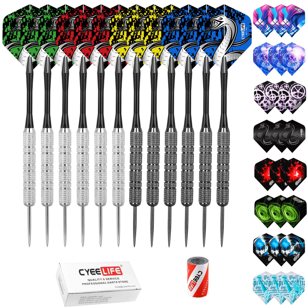 Cyeelife Steel Tip Darts 20G,Nylon Shafts+36 Flights(12 Designs)+Sharpener,For 4 Beginners