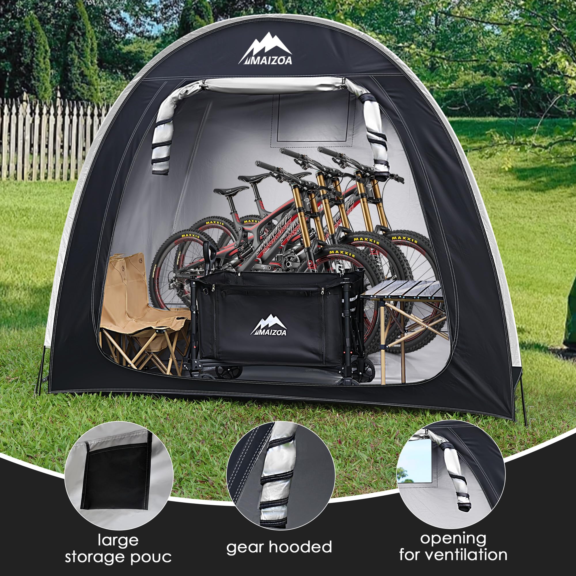 Maizoa Outdoor Bike Covers Storage Shed Tent,210D Oxford Thick Waterproof Fabric,Outdoor Aluminum Alloy Bracket Bicycle Storage