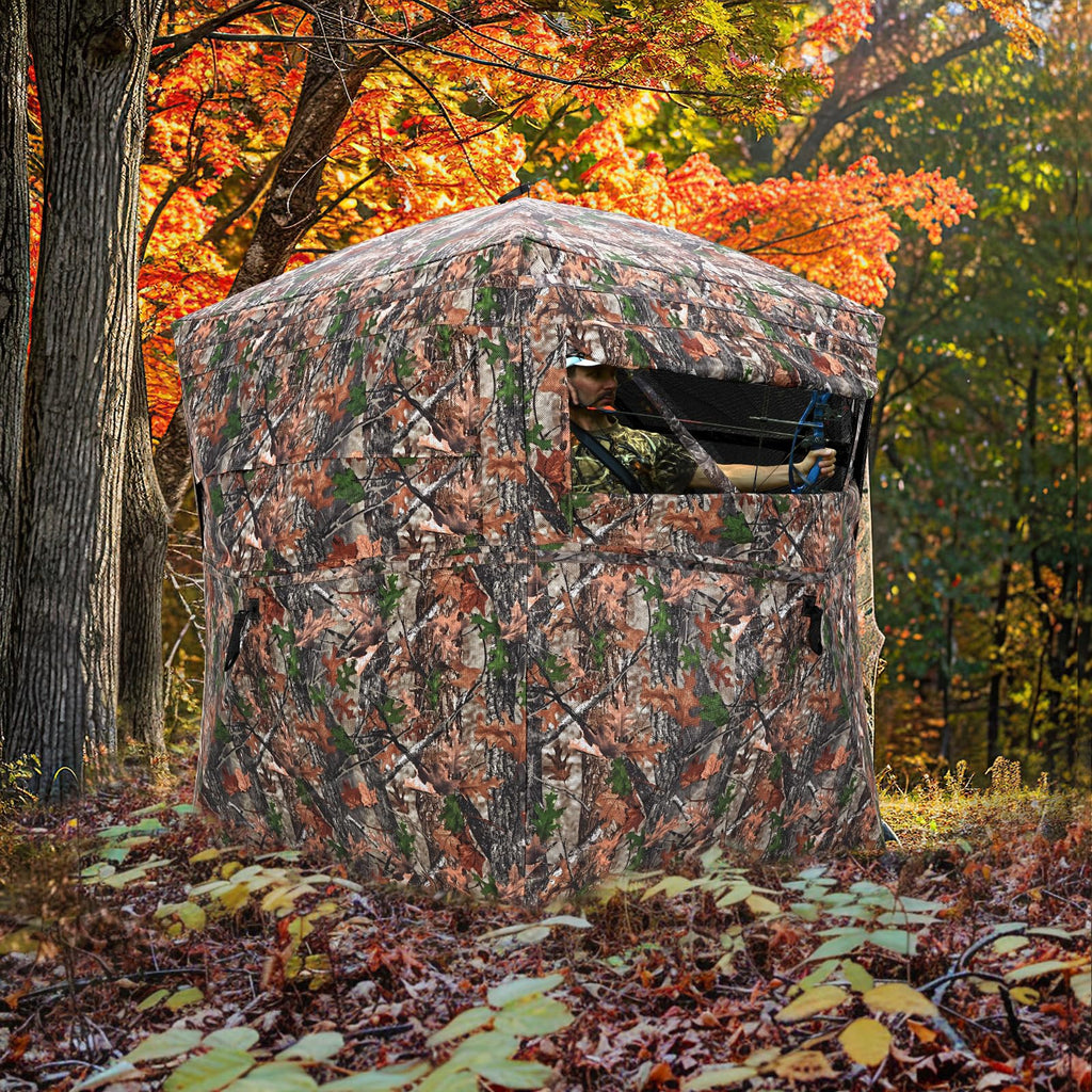 Portable Hunting Blind 270 See Through With Carrying Bag, 2-3 Person Pop Up Ground Blinds With Silent Zipper Door & Sliding Wind