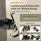 Muddy Hunting Ladderstand Tree Stand Installation Hoist Kit With 25 Foot Heavy Duty Winch Strap, Solid Steel Winch, And Pully Sy