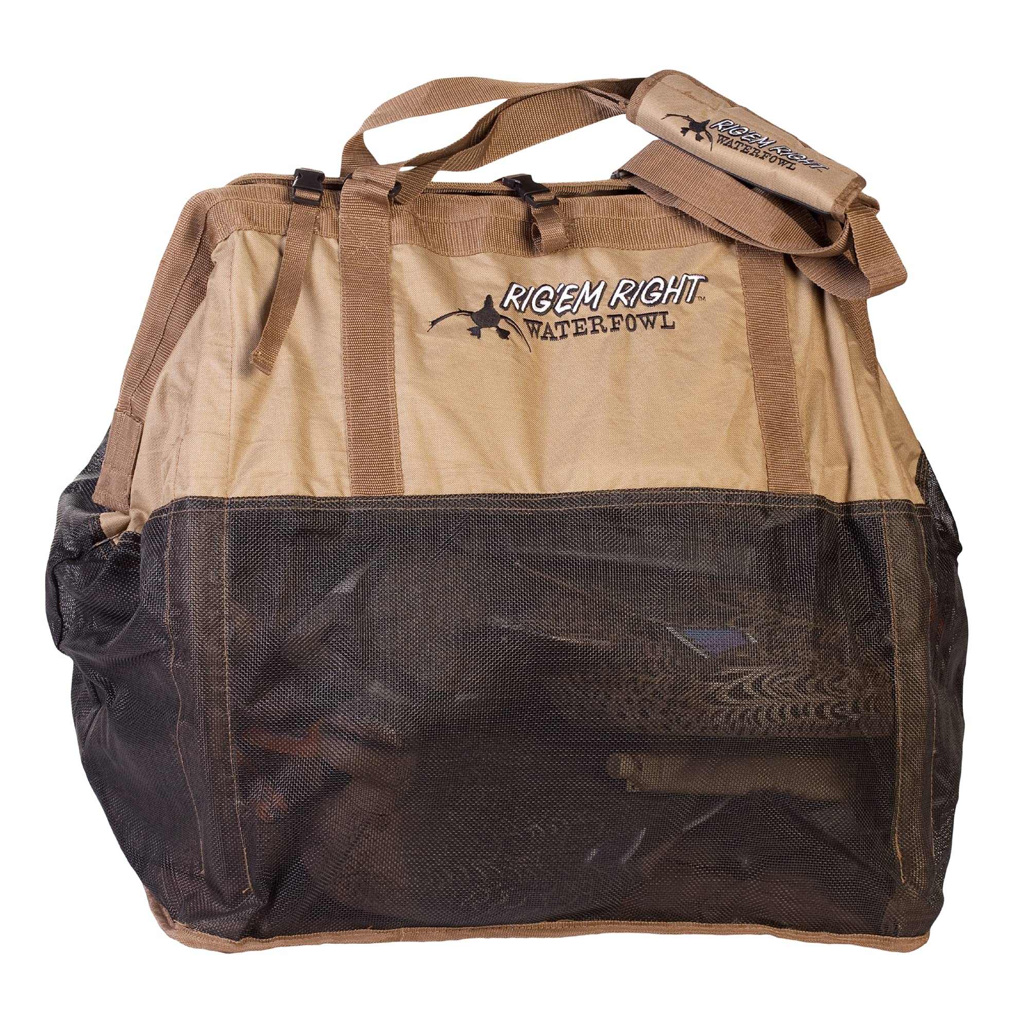 RigEm Right Waterfowl Gunslinger Decoy Carrying Bag with Large Padded Shoulder Strap - Holds 24 Duck Floaters when Open and 18 