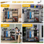 DWVO Sports Equipment Organizer, 3 Golf Bags Storage Stand with Wheels, Sport Gear Accessories Rack and Ball Organizer Bin for G