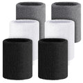 Wettarn 6 Pcs 4 Inch Cotton Elastic Arm Sweatbands - Black, White, Gray (Hiking, Cycling, Tennis, Gymnastics, Basketball, Footba