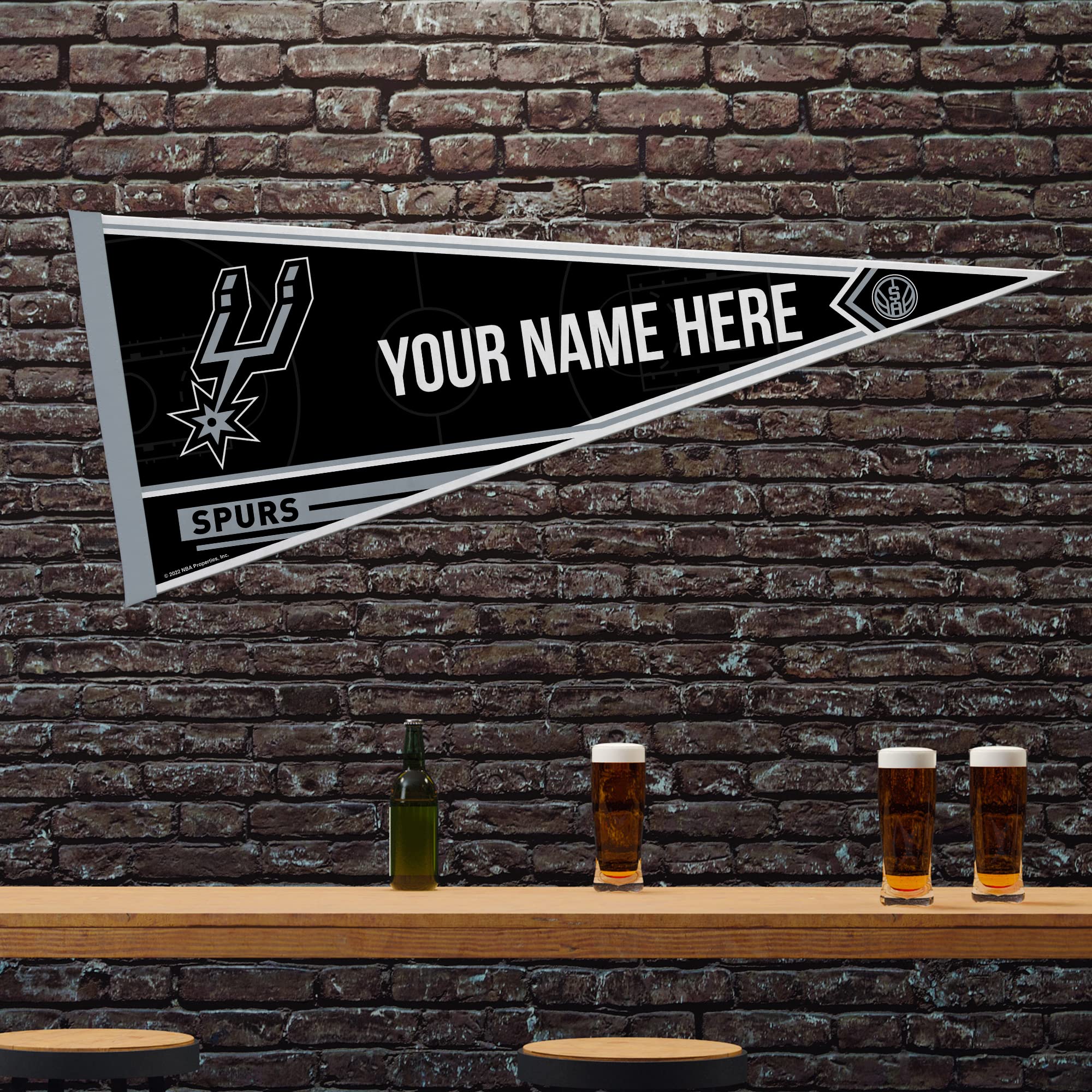 Rico Industries Nba Basketball San Antonio Spurs Personalized - Custom 12'' X 30'' Soft Felt Pennant - Ez To Hang