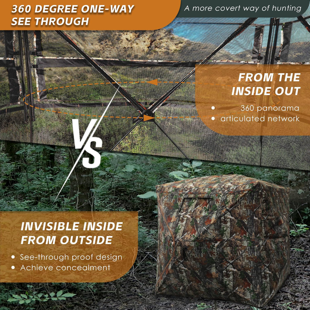 Funhorun Hunting Blind With Floor Mat, 360 Degree See Through Ground Blind With Carrying Bag, 2/3 Person Pop Up Camouflage Tent