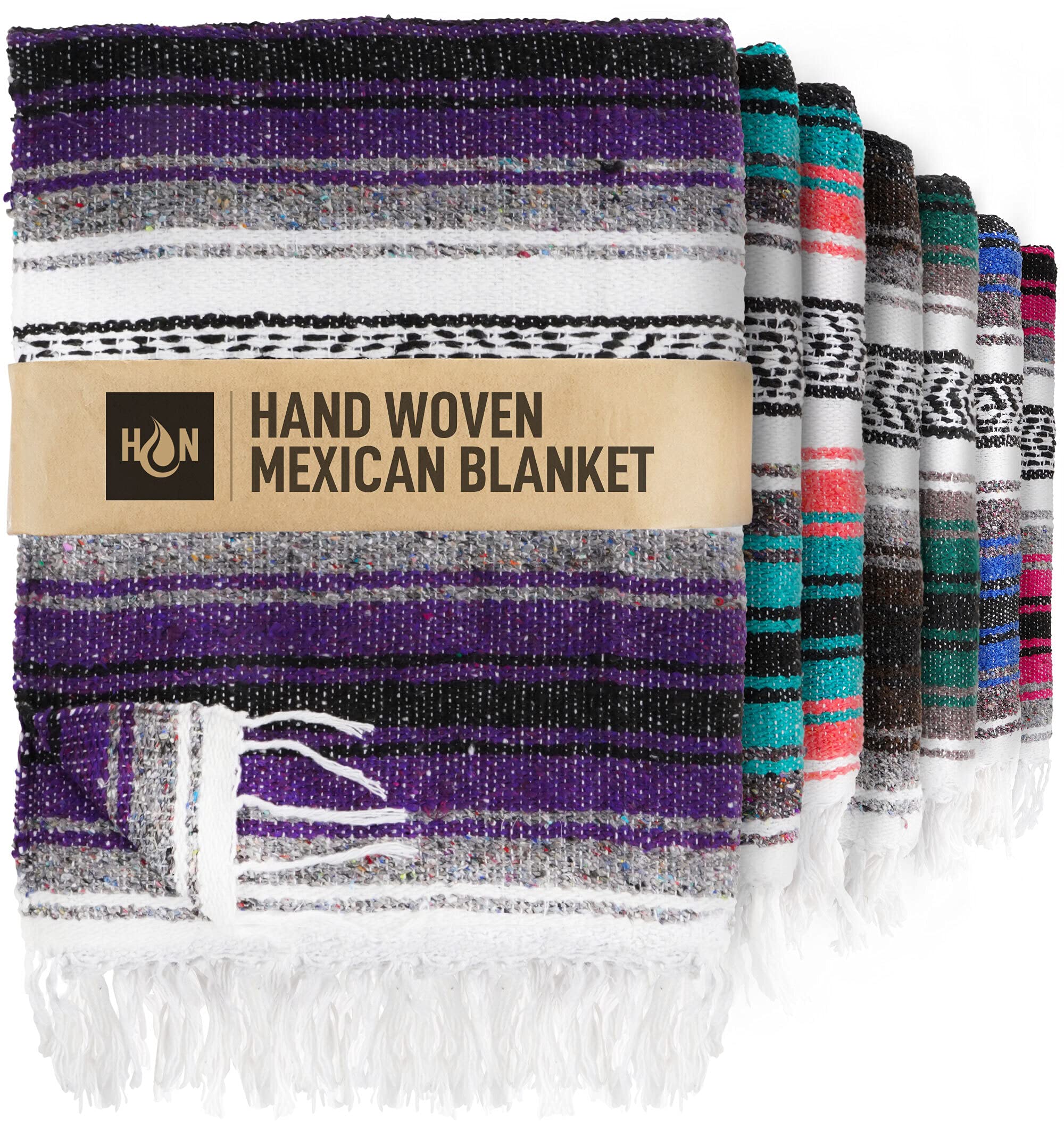 Hydration Nation Authentic Extra Large Mexican Blanket (70X50) - Handwoven Yoga, Serape - Artisanal Falsa, Beach, Camping, Picni