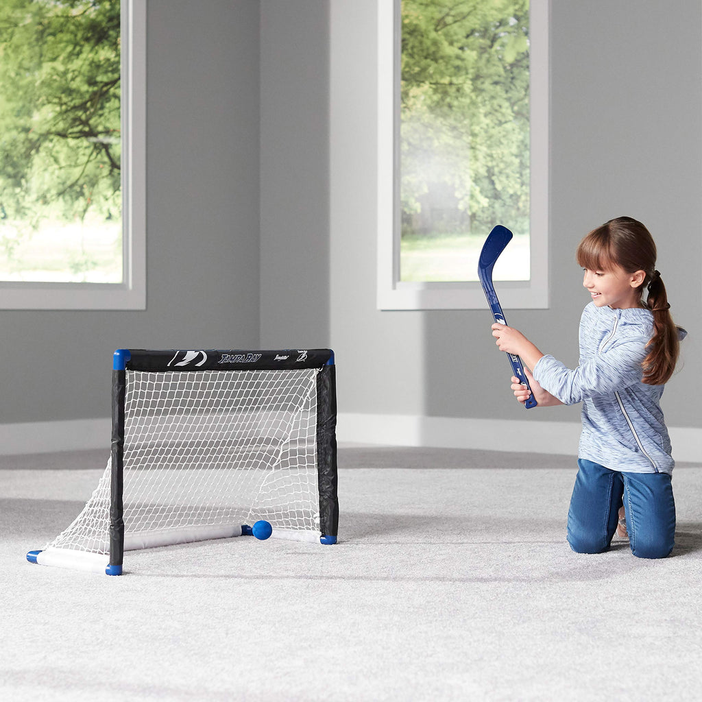Franklin Sports Unisex Teen Franklin Sports Tampa Bay Lightning Mini Hockey Set Knee Hockey Goal Ball 2 Hockey Stick Combo, Tamp