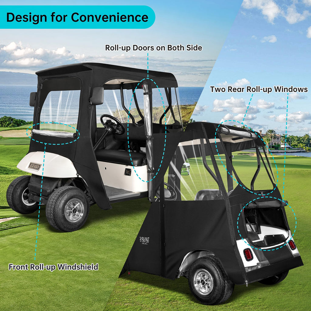 10L0L 2 Passenger Deluxe Golf Cart Driving Enclosure For Ezgo Txt And Rxv Model, 4-Sided Clear Window 600D Rain Cover All Weathe