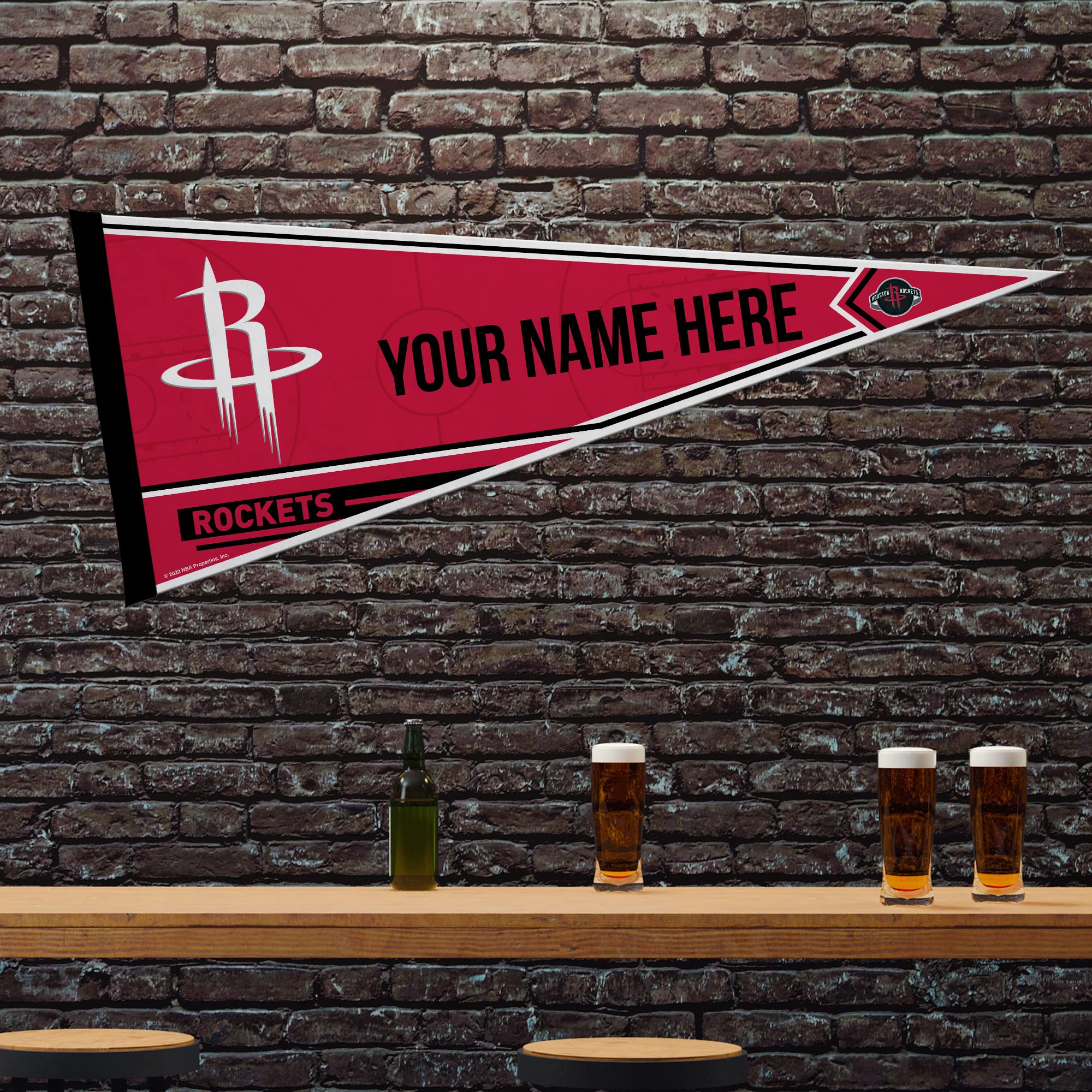 Rico Industries Nba Basketball Houston Rockets Personalized - Custom 12'' X 30'' Soft Felt Pennant - Ez To Hang
