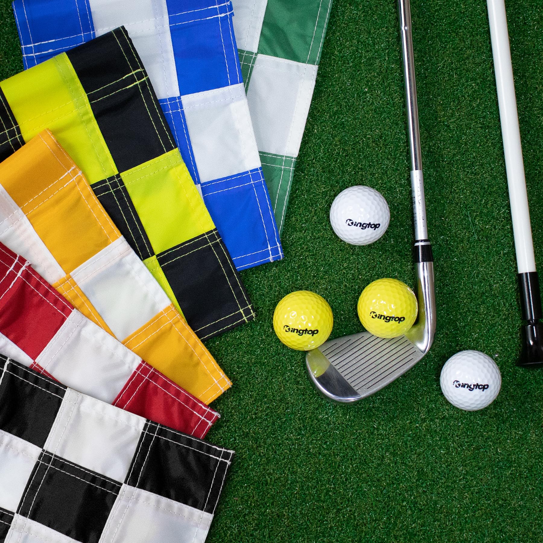 Kingtop Checkered Golf Flag 8X6 Inch - Mixed Color, 420D Nylon, Tube Inserted - Mini Practice Putting Green Flags For Yard, 6-Pa