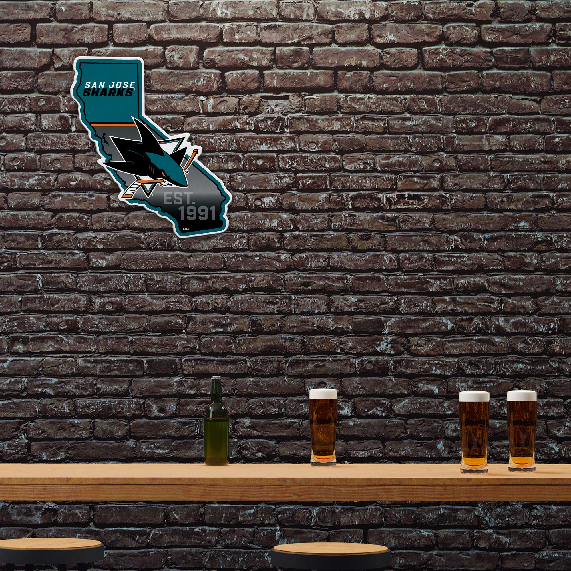 Rico Industries Nhl San Jose Sharks State Shape Shape Cut Pennant - Home And Living Room D  Cor - Soft Felt Ez To Hang 18X0.10X1