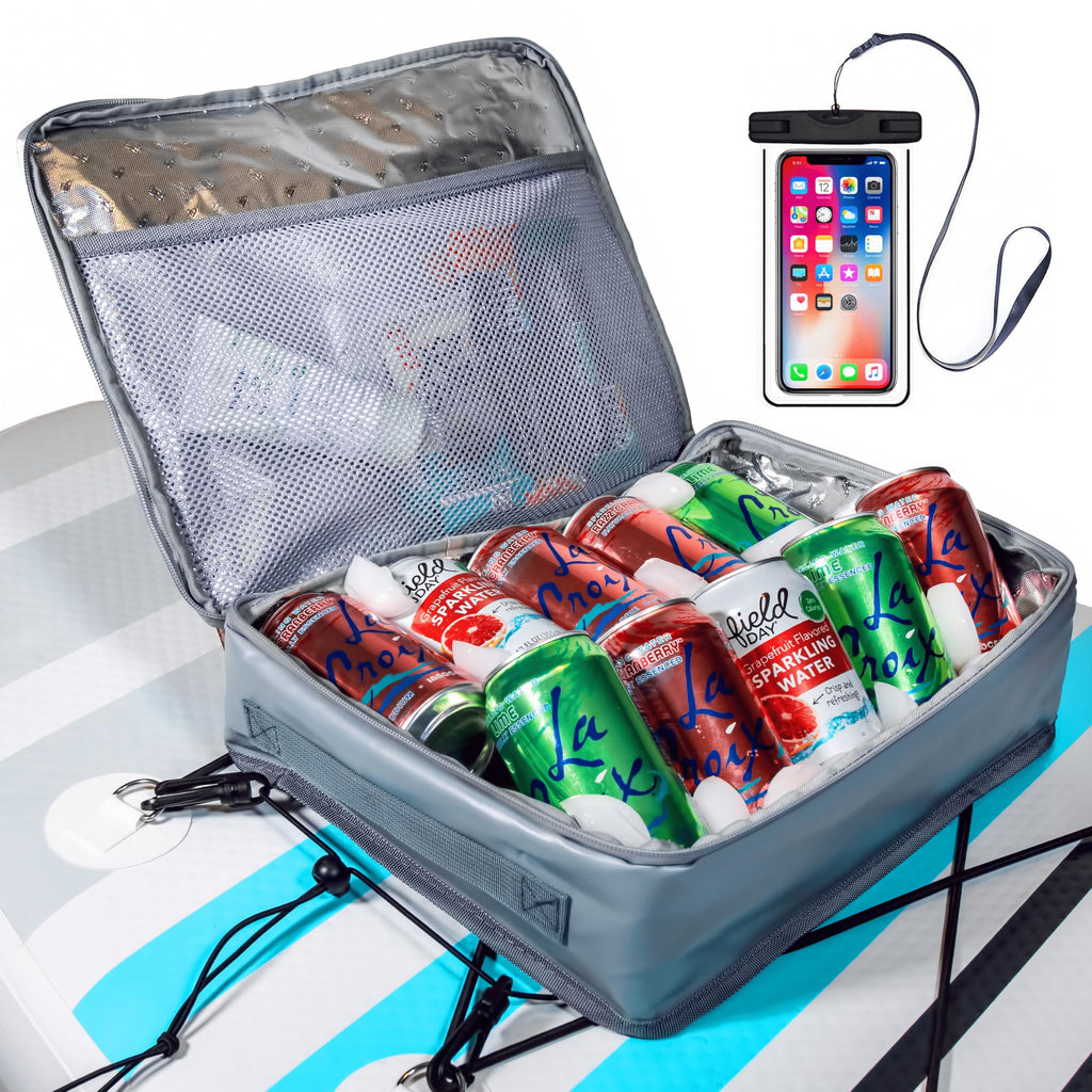 Sup-Now Stand Up Paddle Board Cooler Water Resistant Paddleboard Accessory Deck Bag W/Mesh Top (Gray)