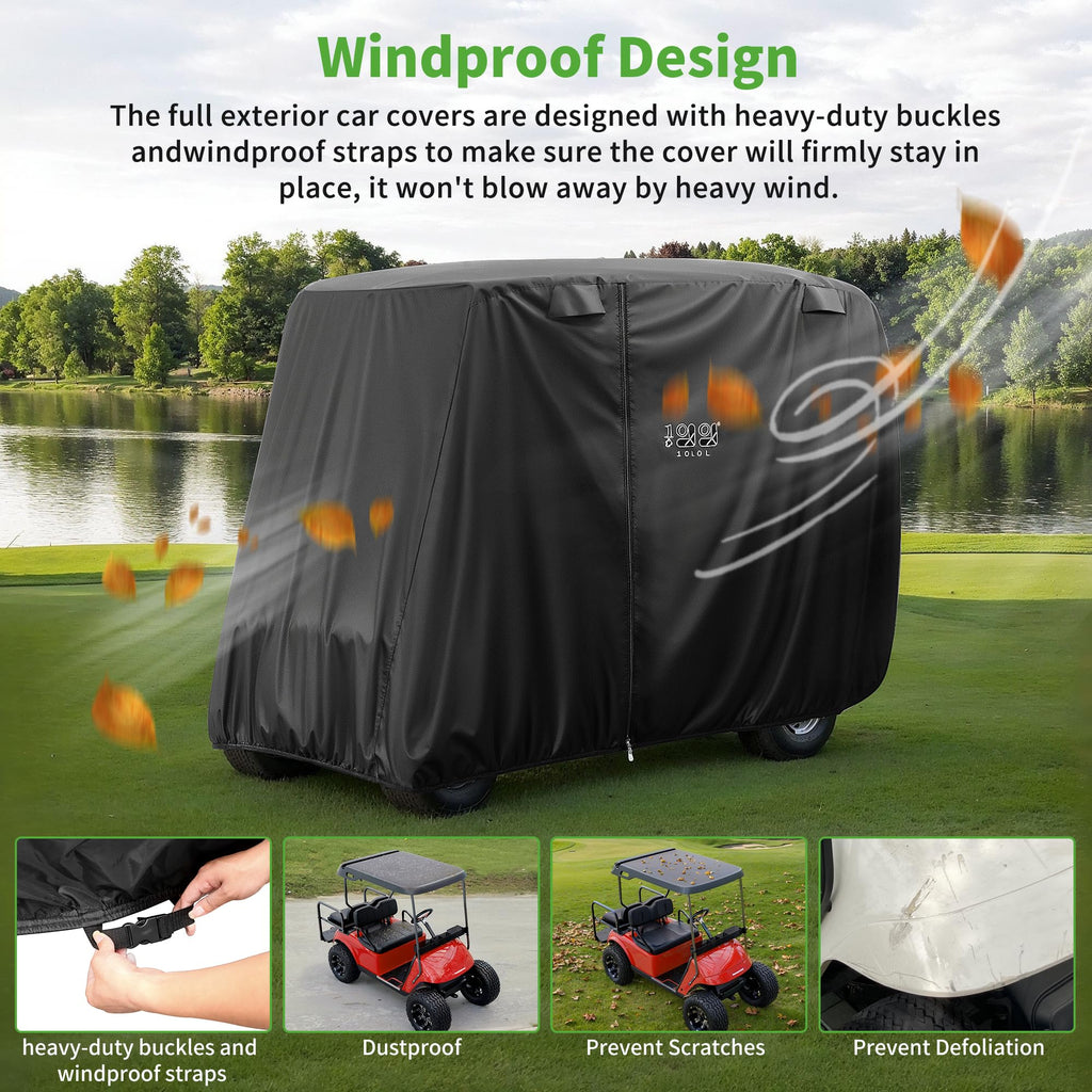 10L0L Universal 2-4 Passenger Golf Cart Cover For Ezgo, Club Car And Yamaha, Waterproof Sunproof And Durable, Black