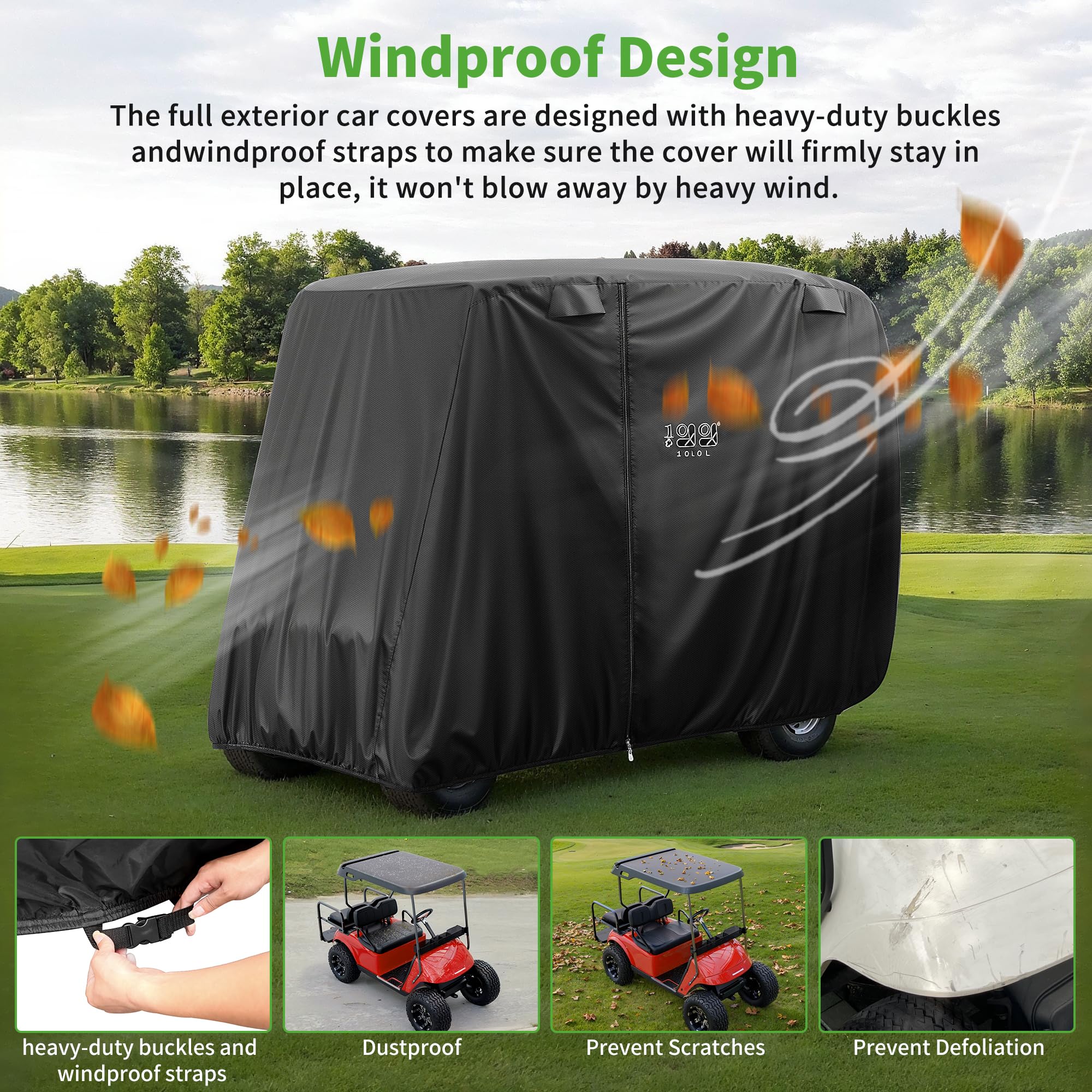 10L0L Universal 2-4 Passenger Golf Cart Cover For Ezgo, Club Car And Yamaha, Waterproof Sunproof And Durable, Black